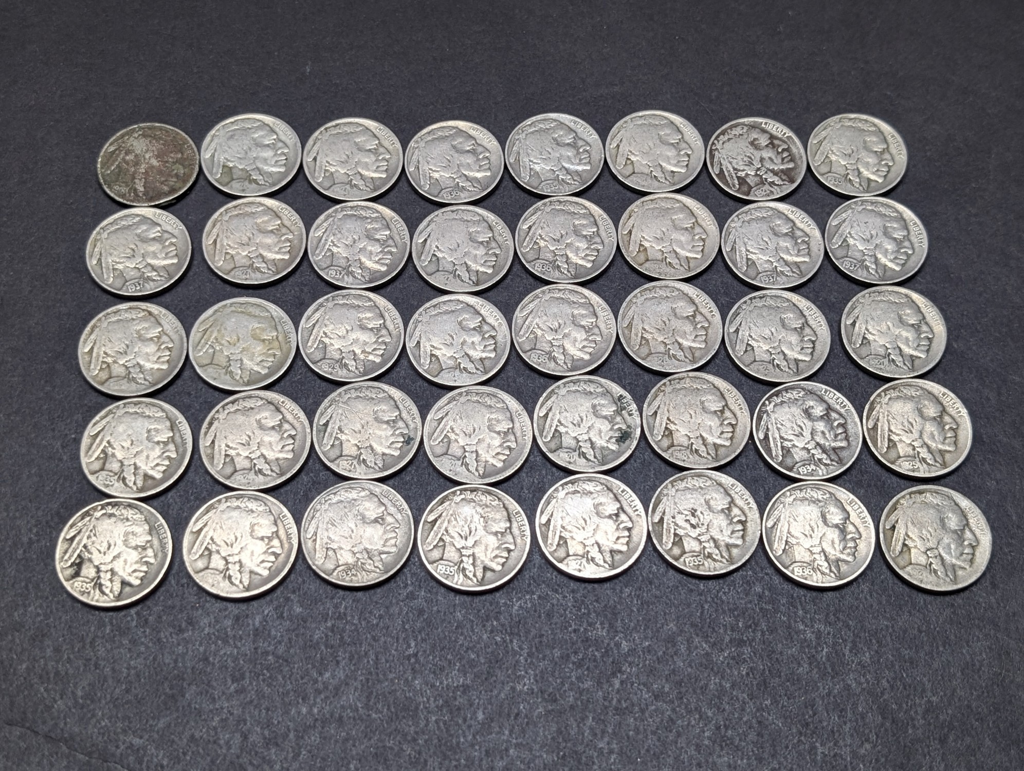 (40) Mixed Dates Indian Head Buffalo Nickels - All P Mint Mark