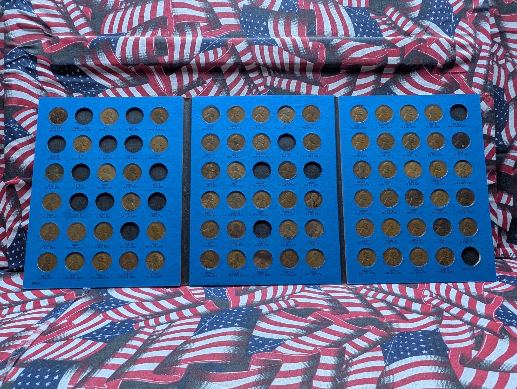 Whitman Lincoln Cent Folder, Partial Set, 73 Coins, 1909 VBD to 1940-S, Not Complete
