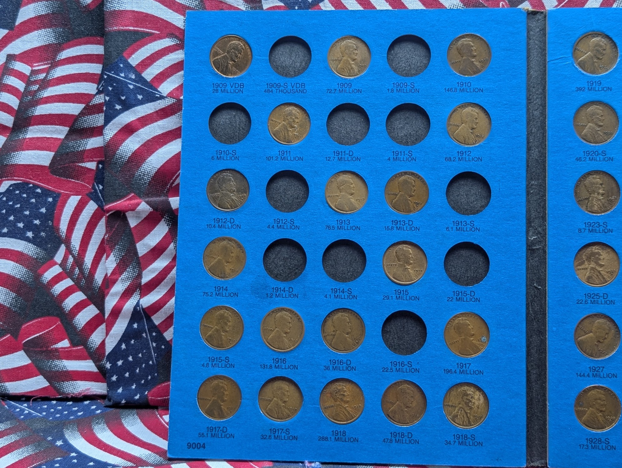 Whitman Lincoln Cent Folder, Partial Set, 73 Coins, 1909 VBD to 1940-S, Not Complete