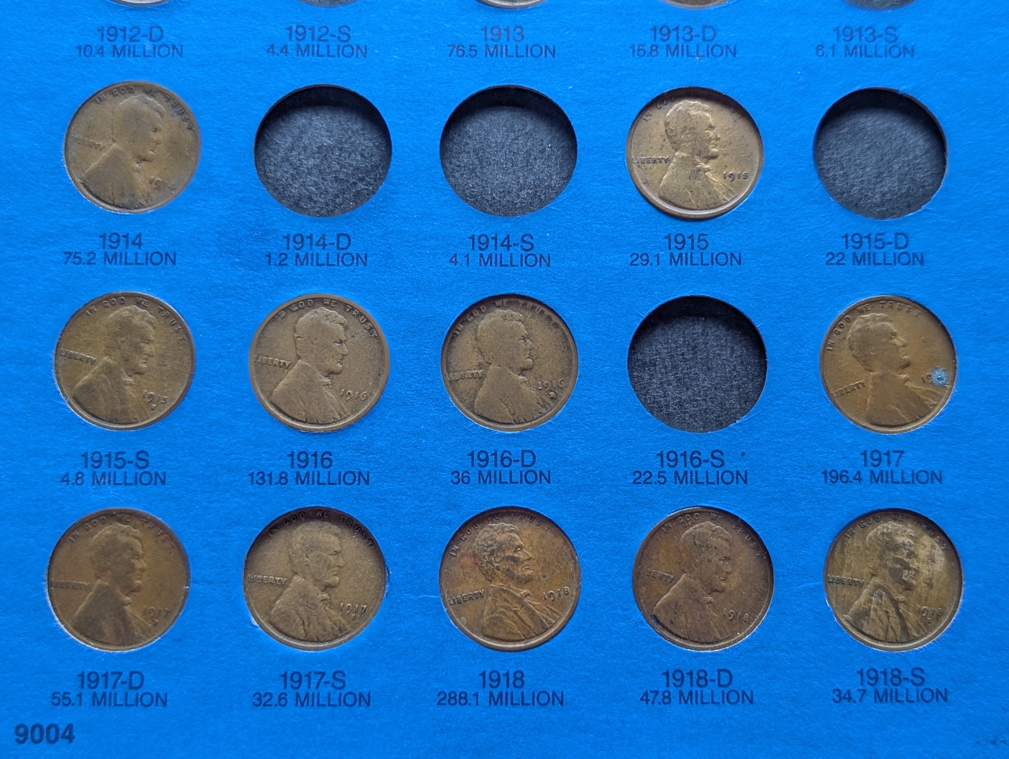 Whitman Lincoln Cent Folder, Partial Set, 73 Coins, 1909 VBD to 1940-S, Not Complete