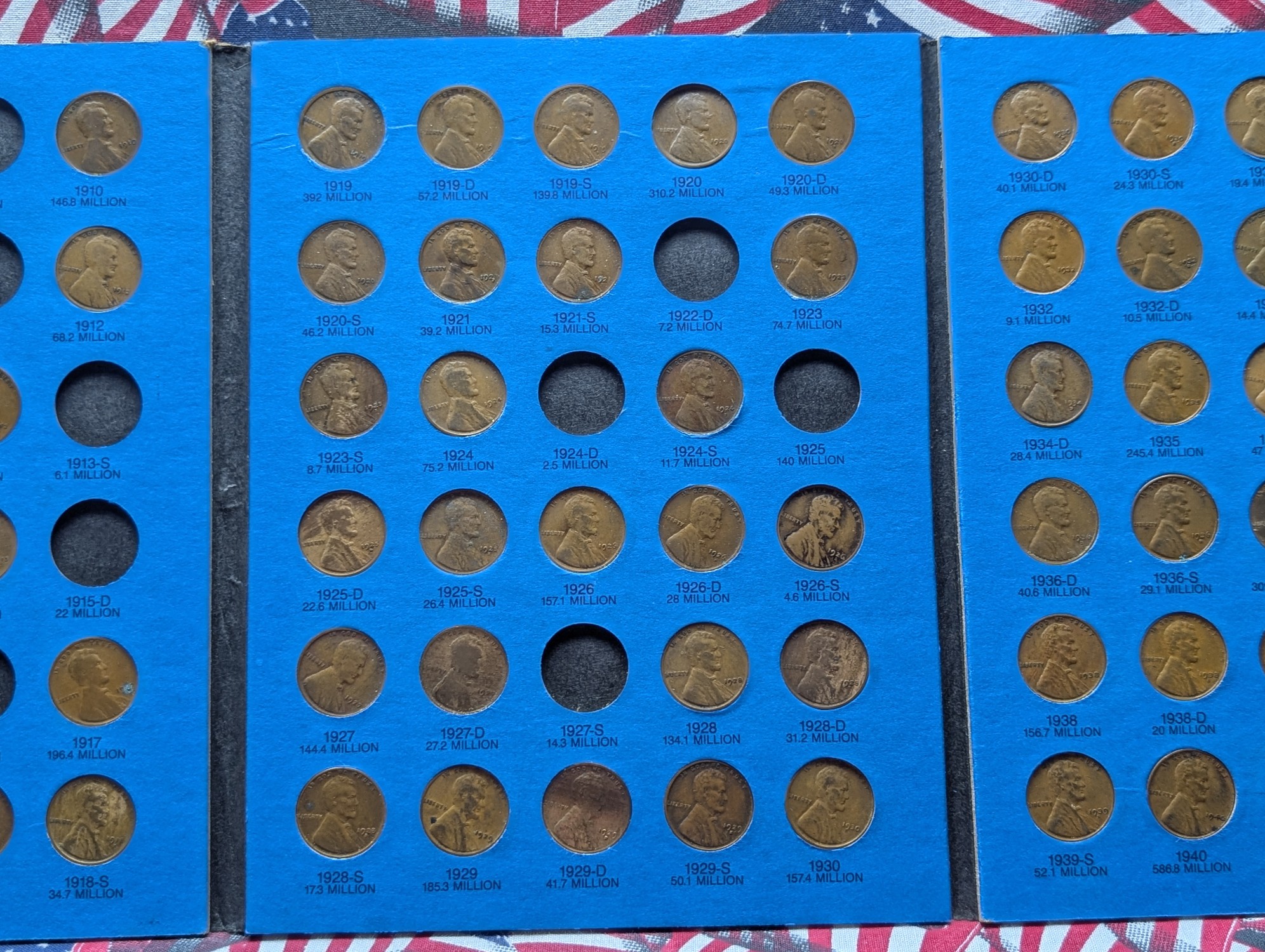 Whitman Lincoln Cent Folder, Partial Set, 73 Coins, 1909 VBD to 1940-S, Not Complete