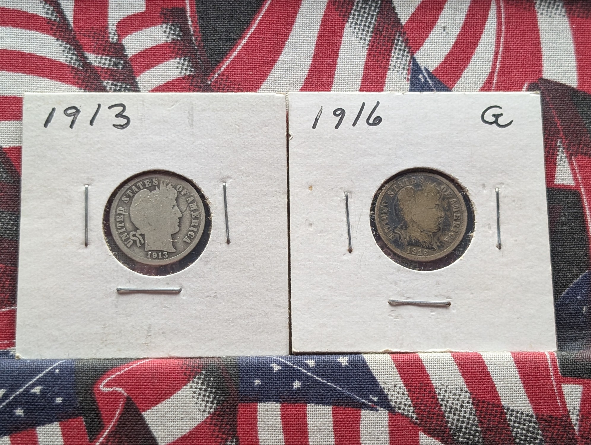 1913 & 1916 Barber 90% Silver Dimes