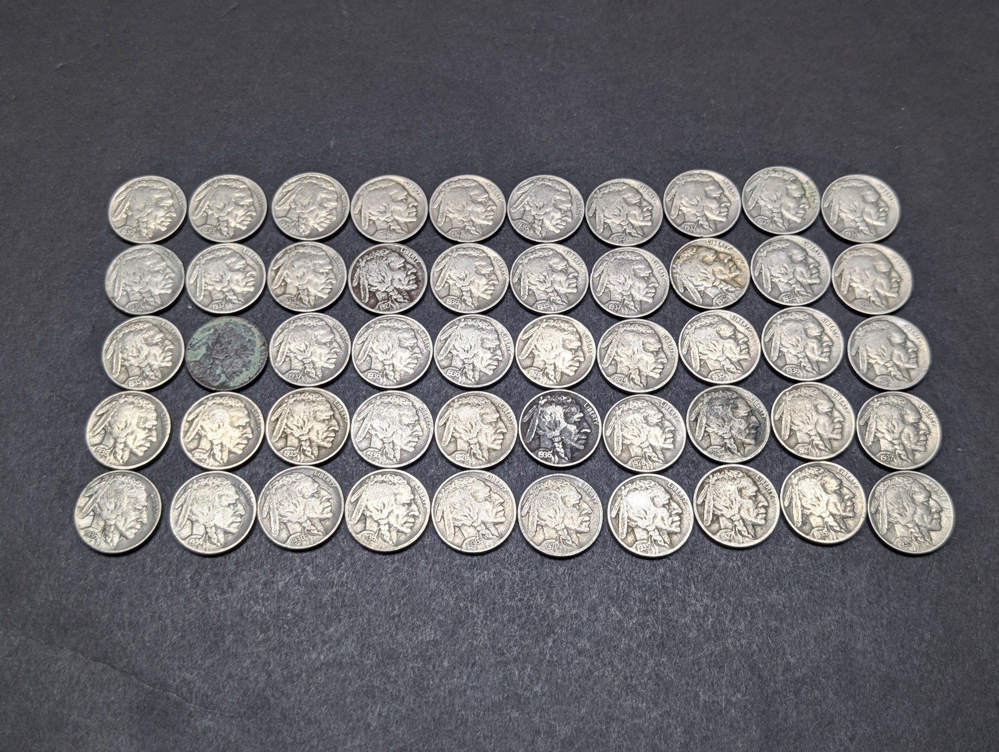 (50) Assorted Indian Head Buffalo Nickels, Good Readable Dates, No Key Dates