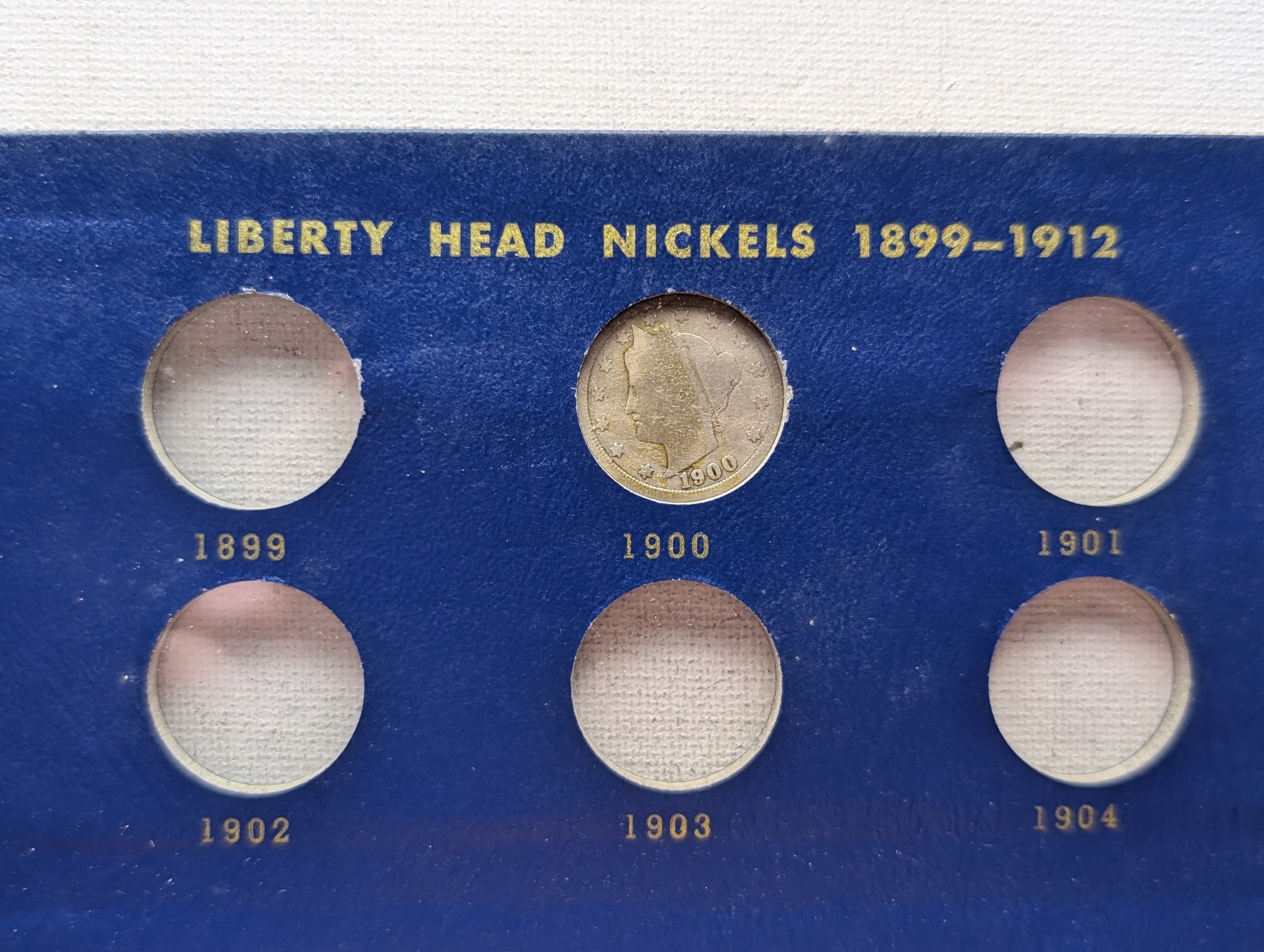 Whitman Liberty Head V Nickel Slide Album, with 3 Coins 1900, 1906 and 1912