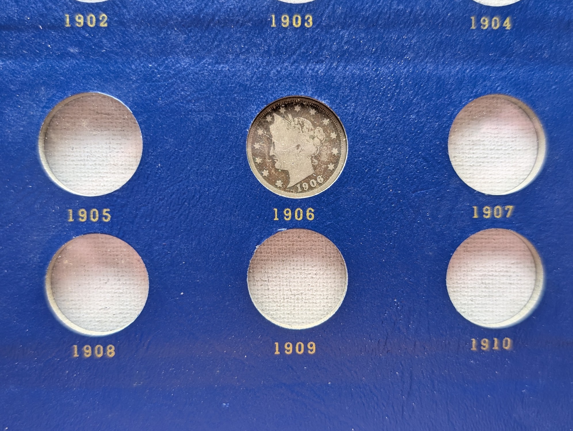 Whitman Liberty Head V Nickel Slide Album, with 3 Coins 1900, 1906 and 1912