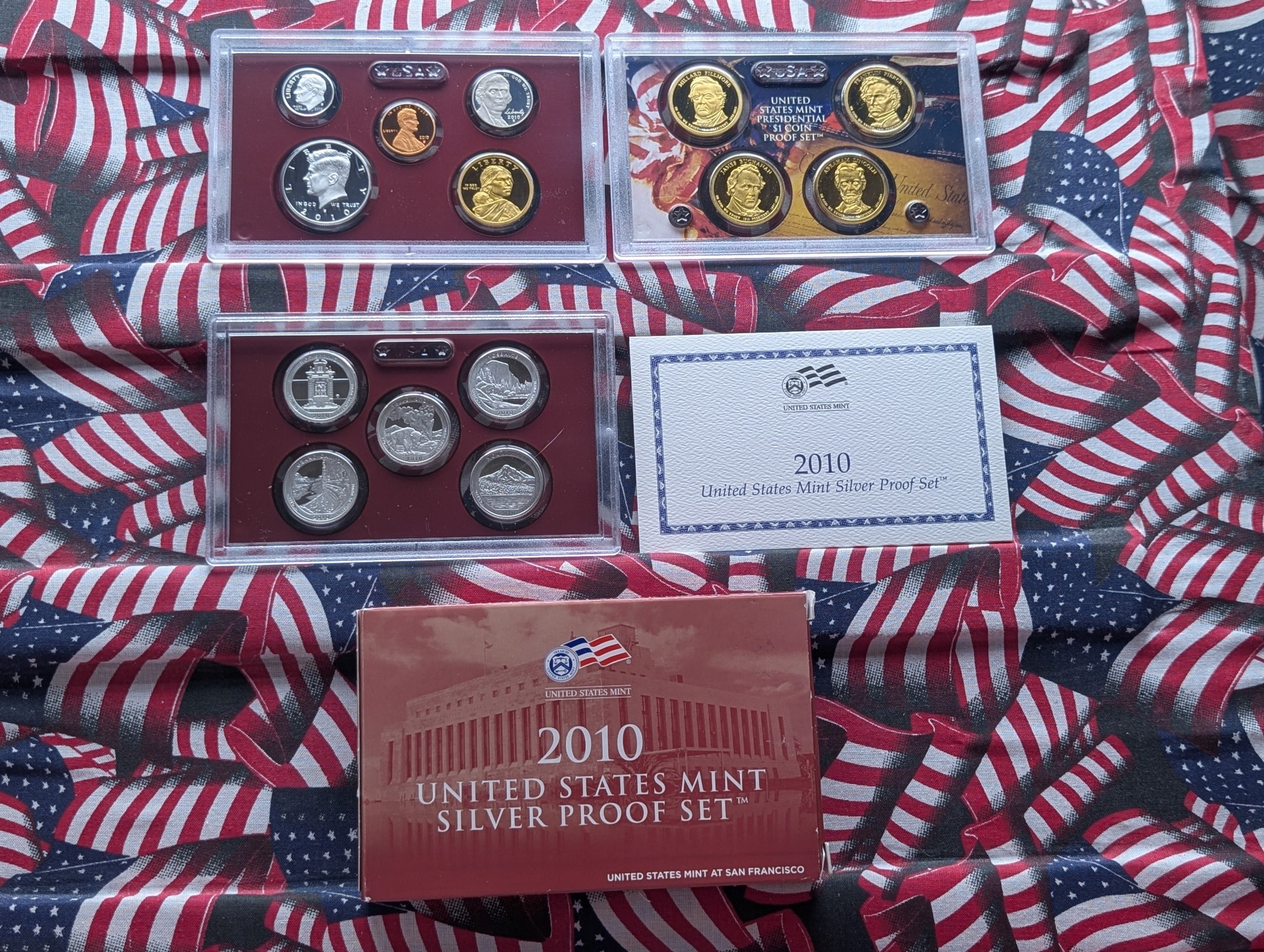 2010-S U.S. Mint Silver Proof Set With ATB Quarters, Presidential Dollars, & Great Law of Peace Sacagawea Dollar in OGP w/ COA - (7) 90% Sil