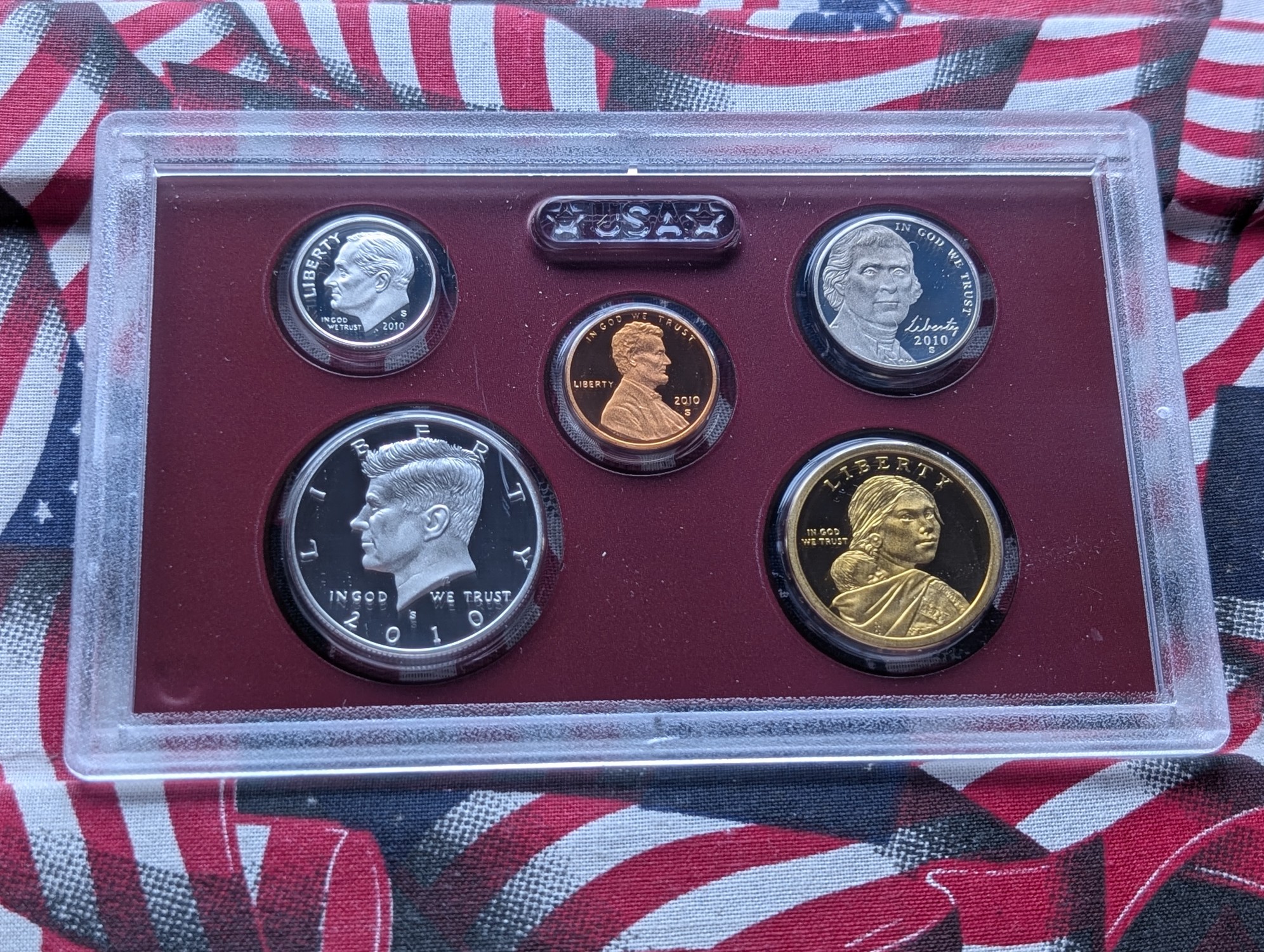 2010-S U.S. Mint Silver Proof Set With ATB Quarters, Presidential Dollars, & Great Law of Peace Sacagawea Dollar in OGP w/ COA - (7) 90% Sil