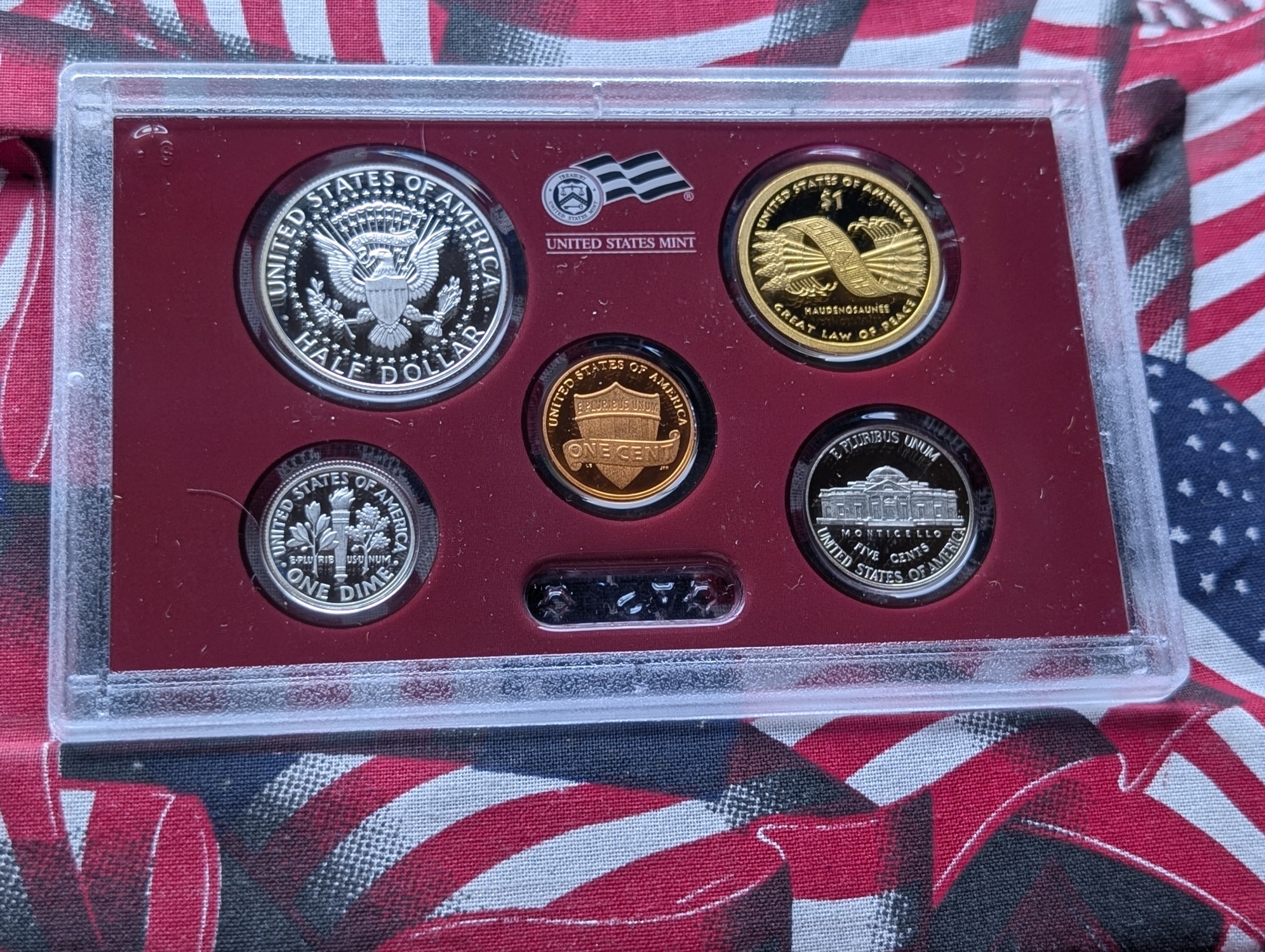 2010-S U.S. Mint Silver Proof Set With ATB Quarters, Presidential Dollars, & Great Law of Peace Sacagawea Dollar in OGP w/ COA - (7) 90% Sil