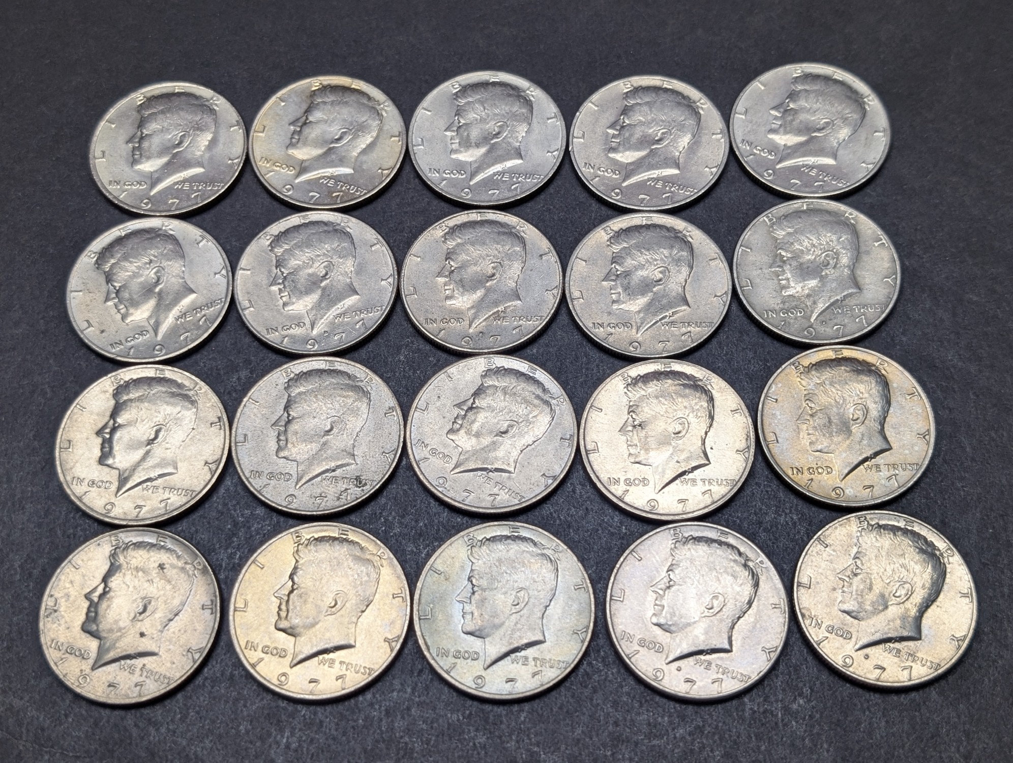(5) 1977-D and (15) 1977-P Clad Kennedy Half Dollars