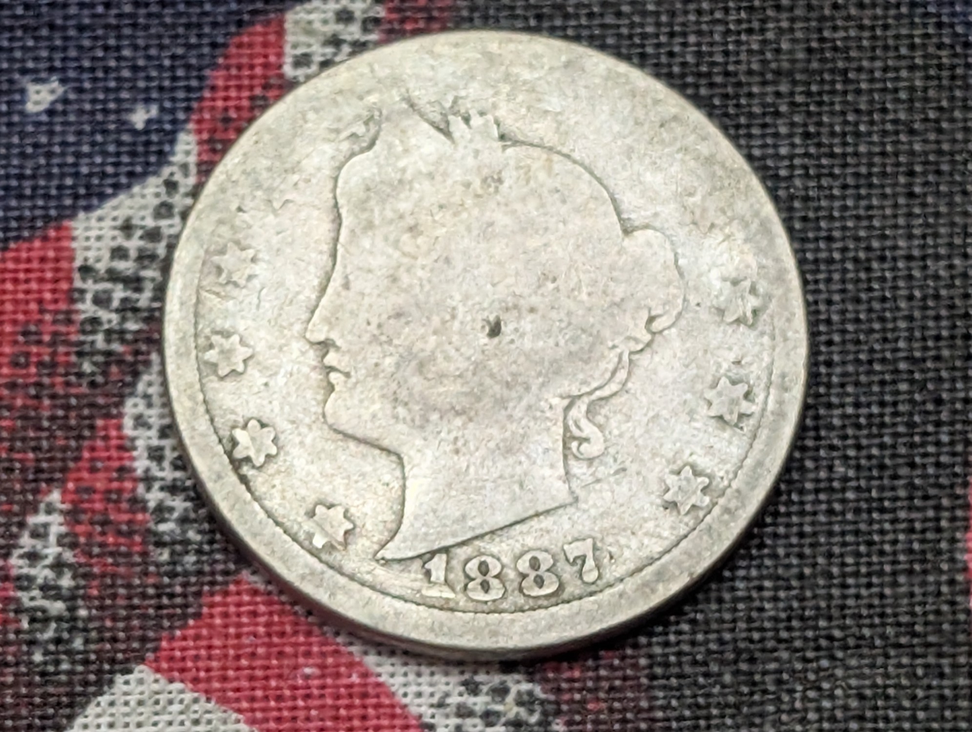 1887 Liberty Head V Nickel, Off Centered