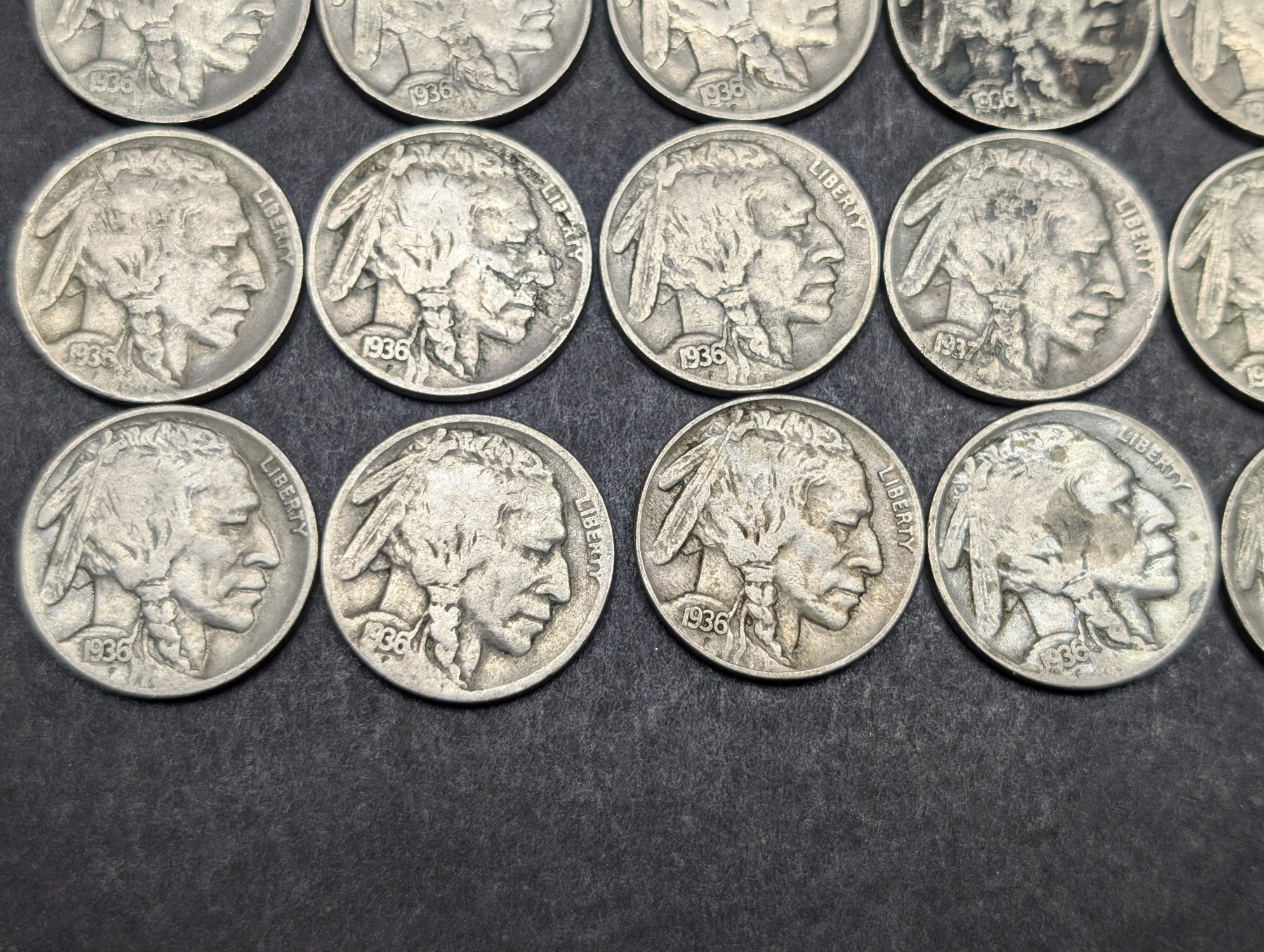 (40) 1935 to 1937 Indian Head Buffalo Nickels, Full Dates
