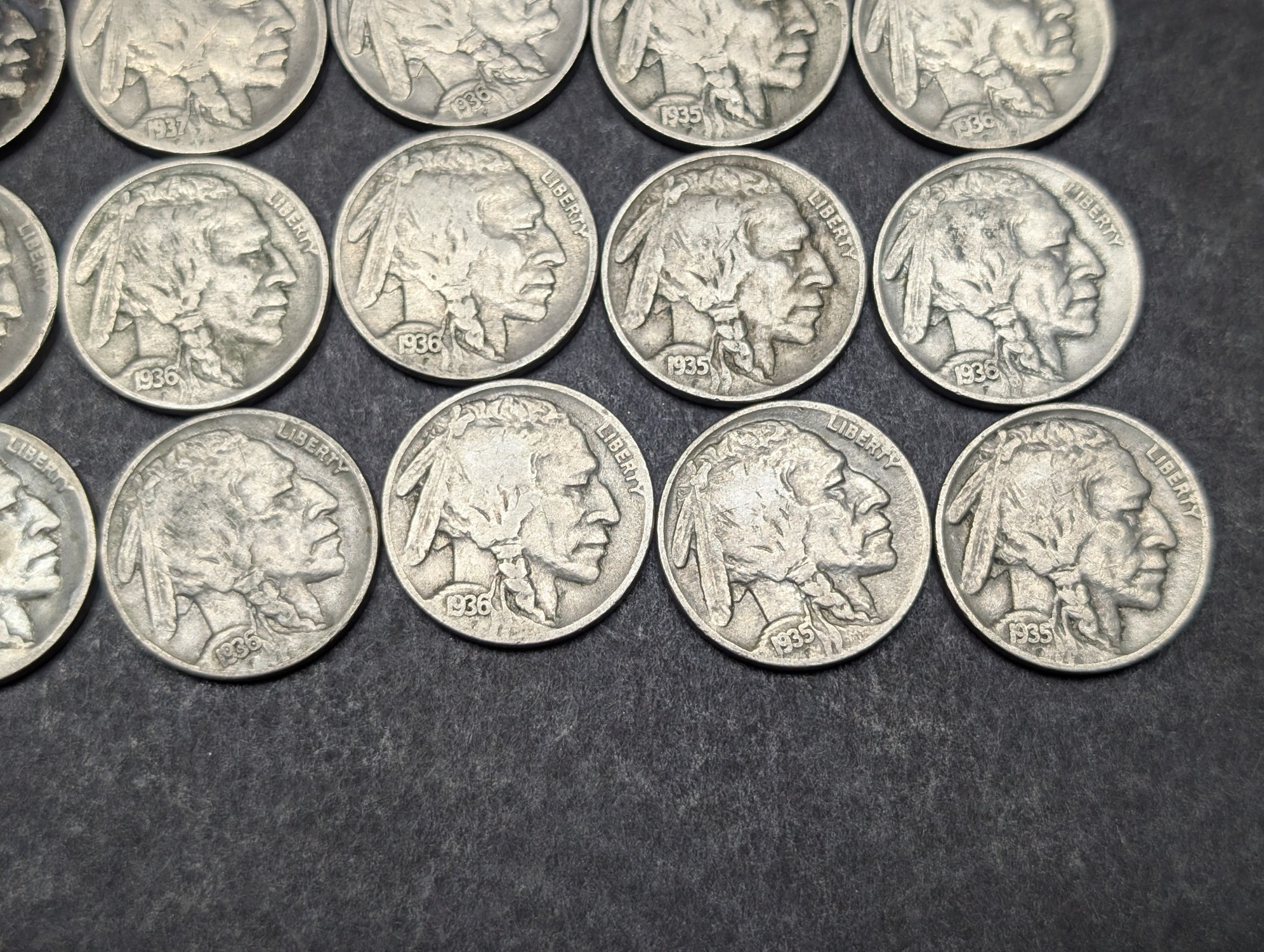 (40) 1935 to 1937 Indian Head Buffalo Nickels, Full Dates