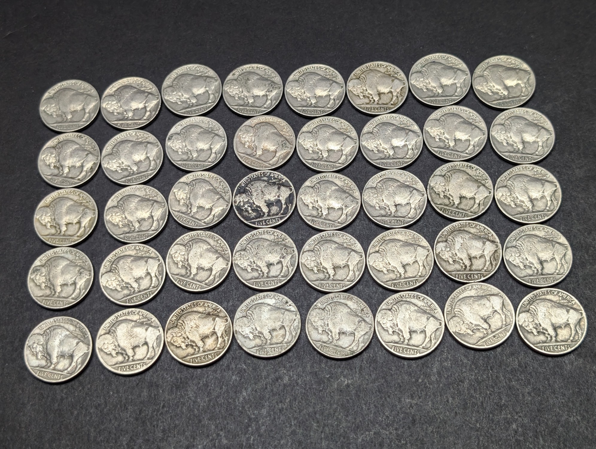 (40) 1935 to 1937 Indian Head Buffalo Nickels, Full Dates