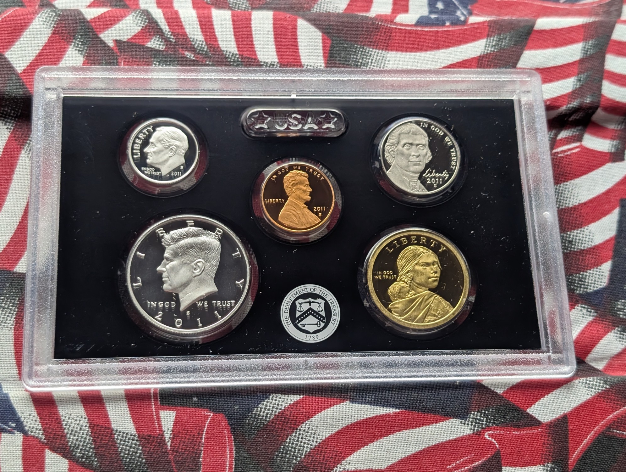 2011-S U.S. Mint Silver Proof Set With ATB Quarters, Presidential Dollars, Wampanoag Treaty Sacagawea Dollar in OGP w/ COA - (7) 90% Silver 