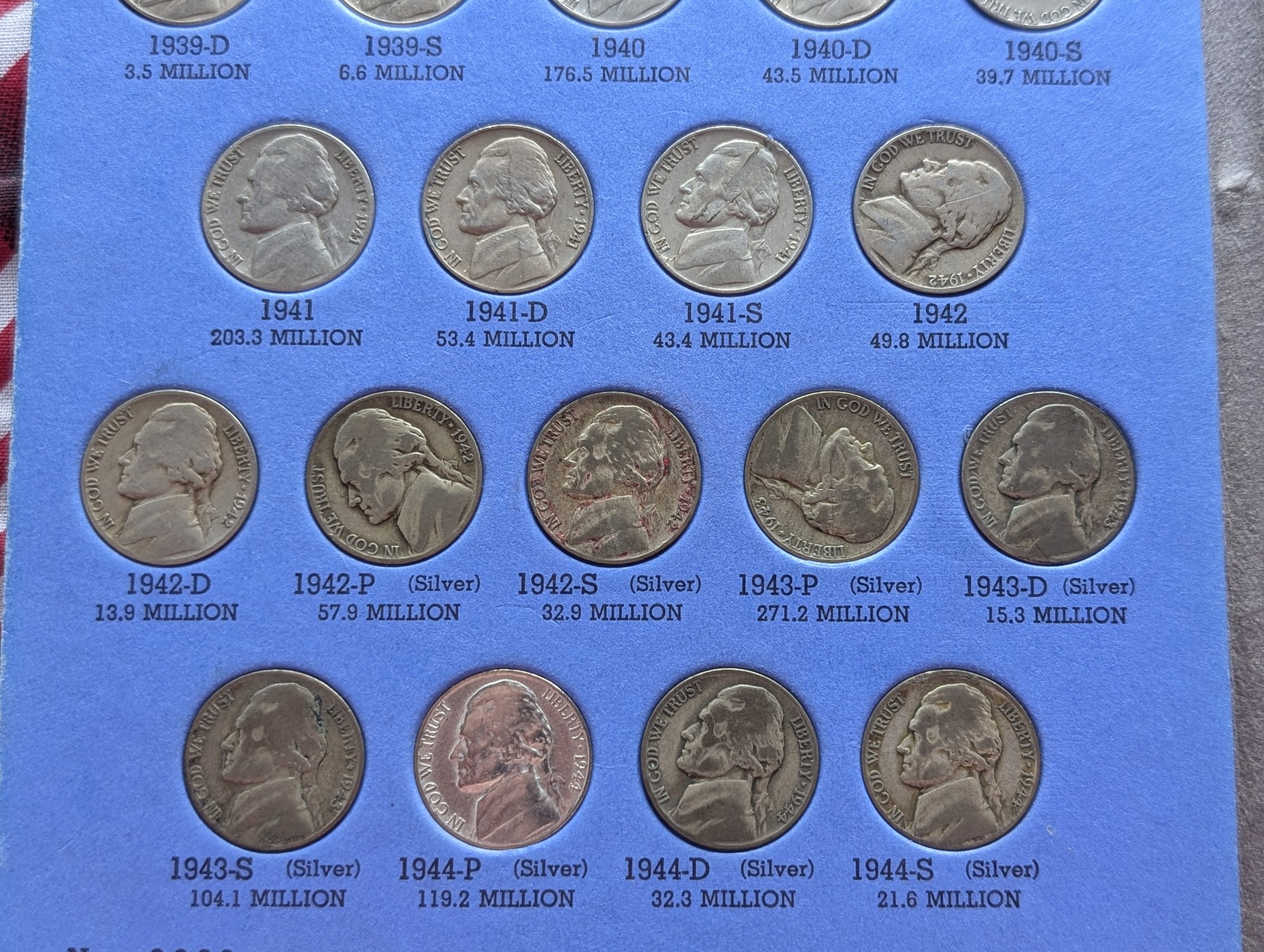 Complete Whitman Jefferson Nickel Folder, 65 Coins, Includes All Eleven Silver War Time Nickels and Key Dates