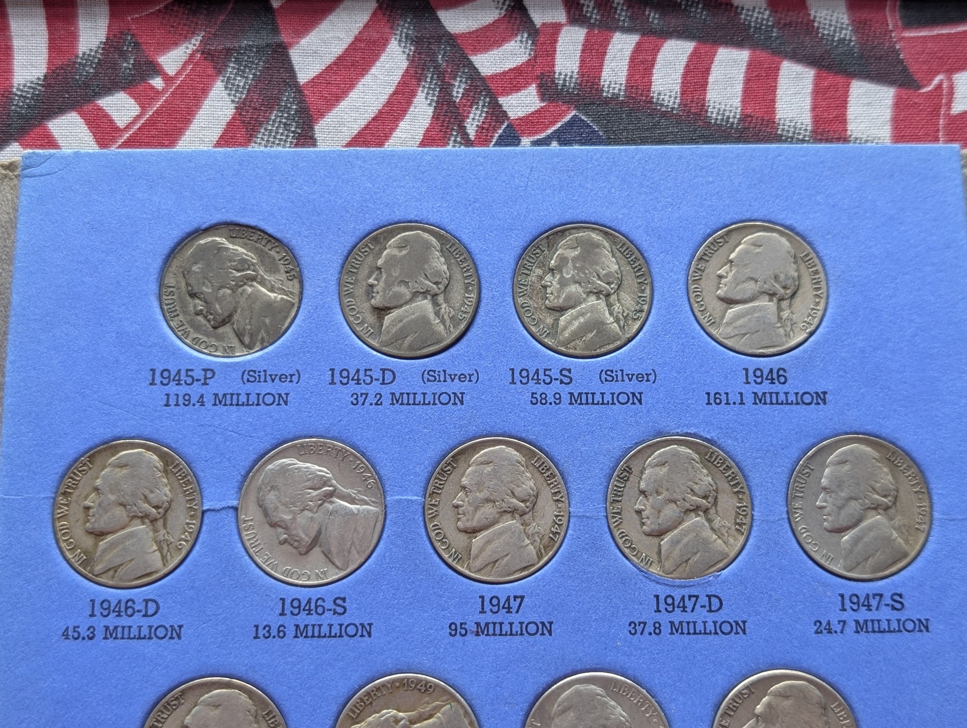 Complete Whitman Jefferson Nickel Folder, 65 Coins, Includes All Eleven Silver War Time Nickels and Key Dates