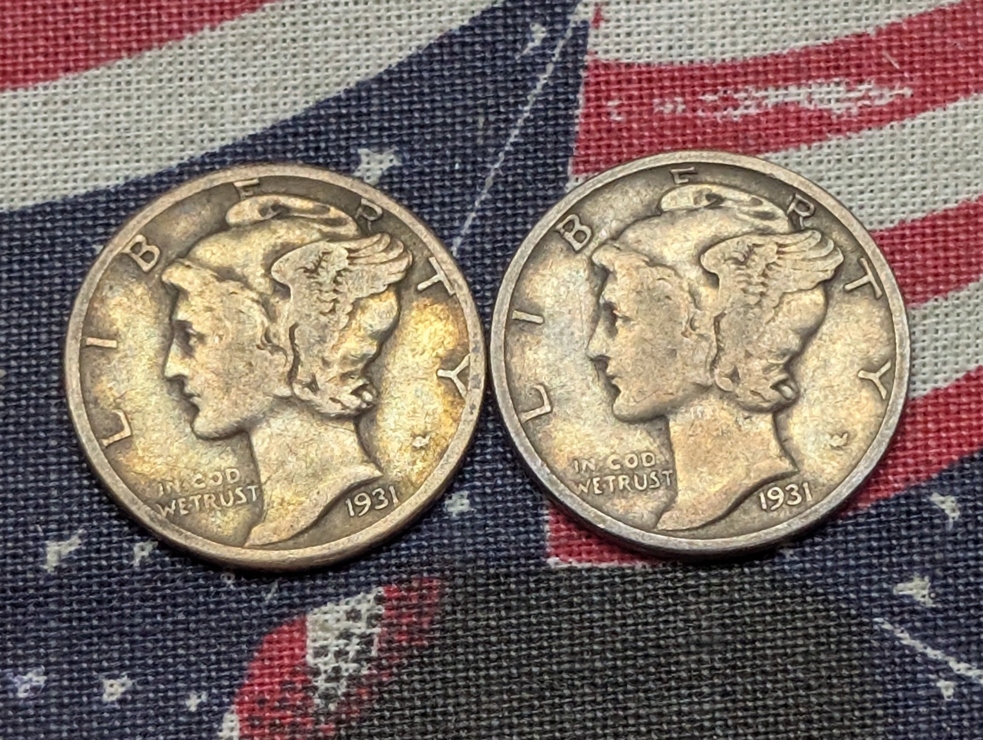 (2) 1931 90% Silver Mercury Dimes