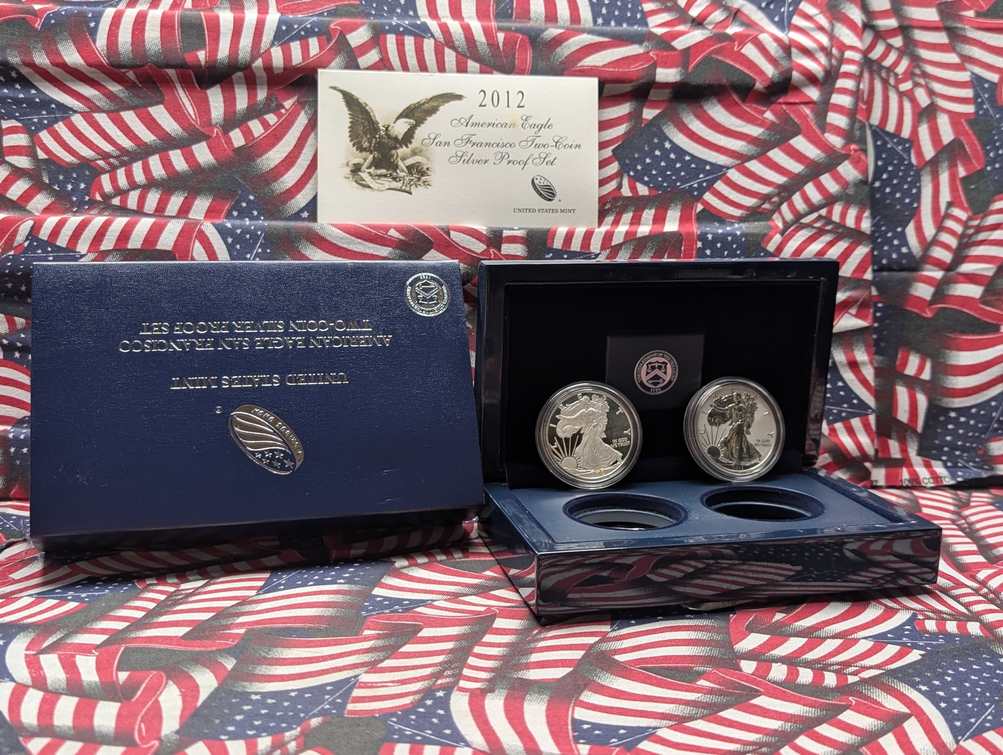 2012-S American Silver Eagle Proof and Reverse Proof, Two Coin Set in OGP w/ COA .999 Fine Silver One Troy Ounce Each