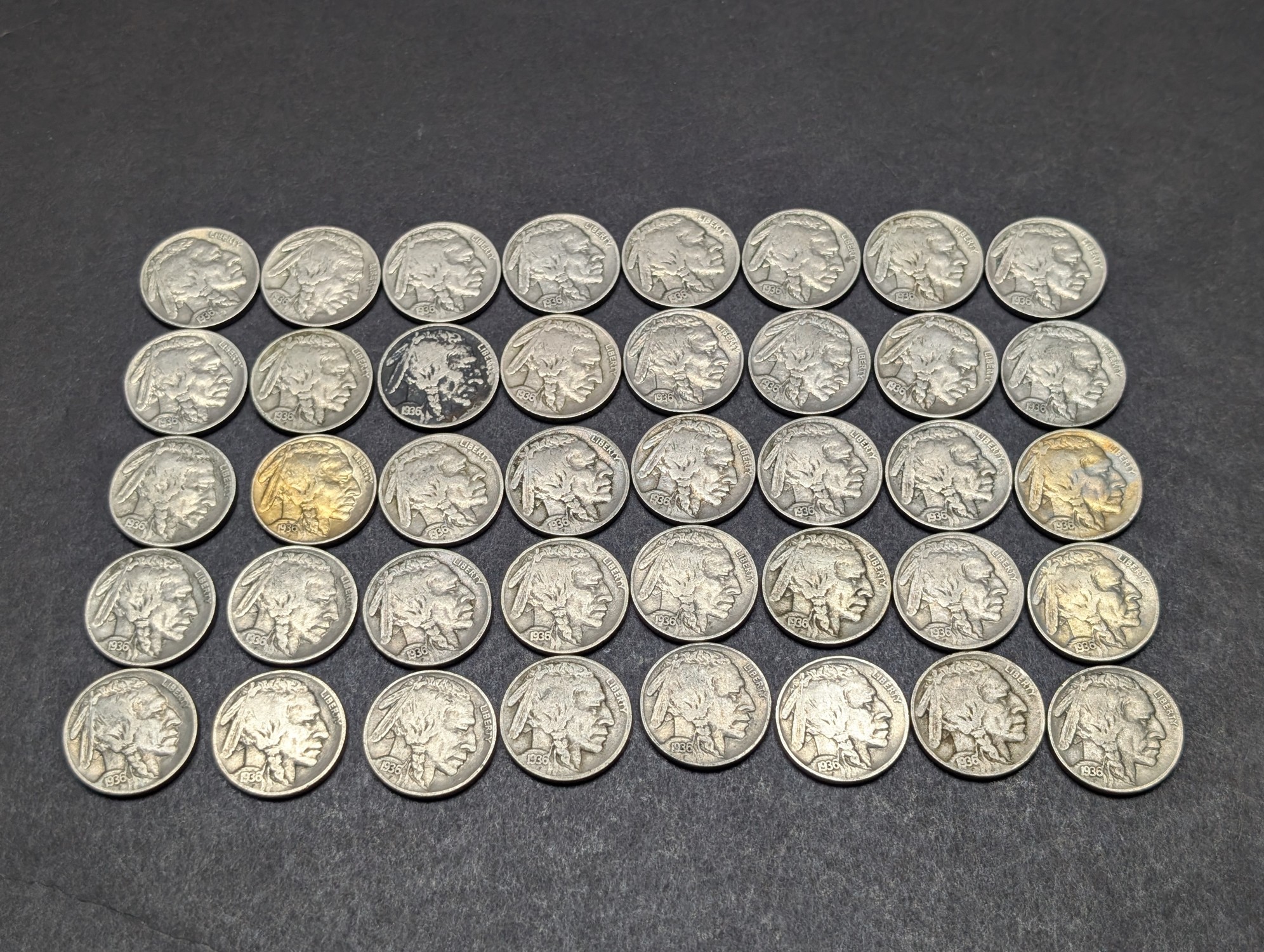 (40) 1936 Indian Head Buffalo Nickels, Good Readable Dates