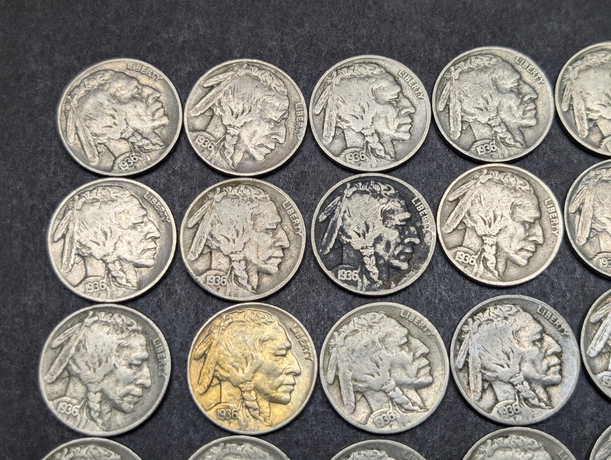 (40) 1936 Indian Head Buffalo Nickels, Good Readable Dates