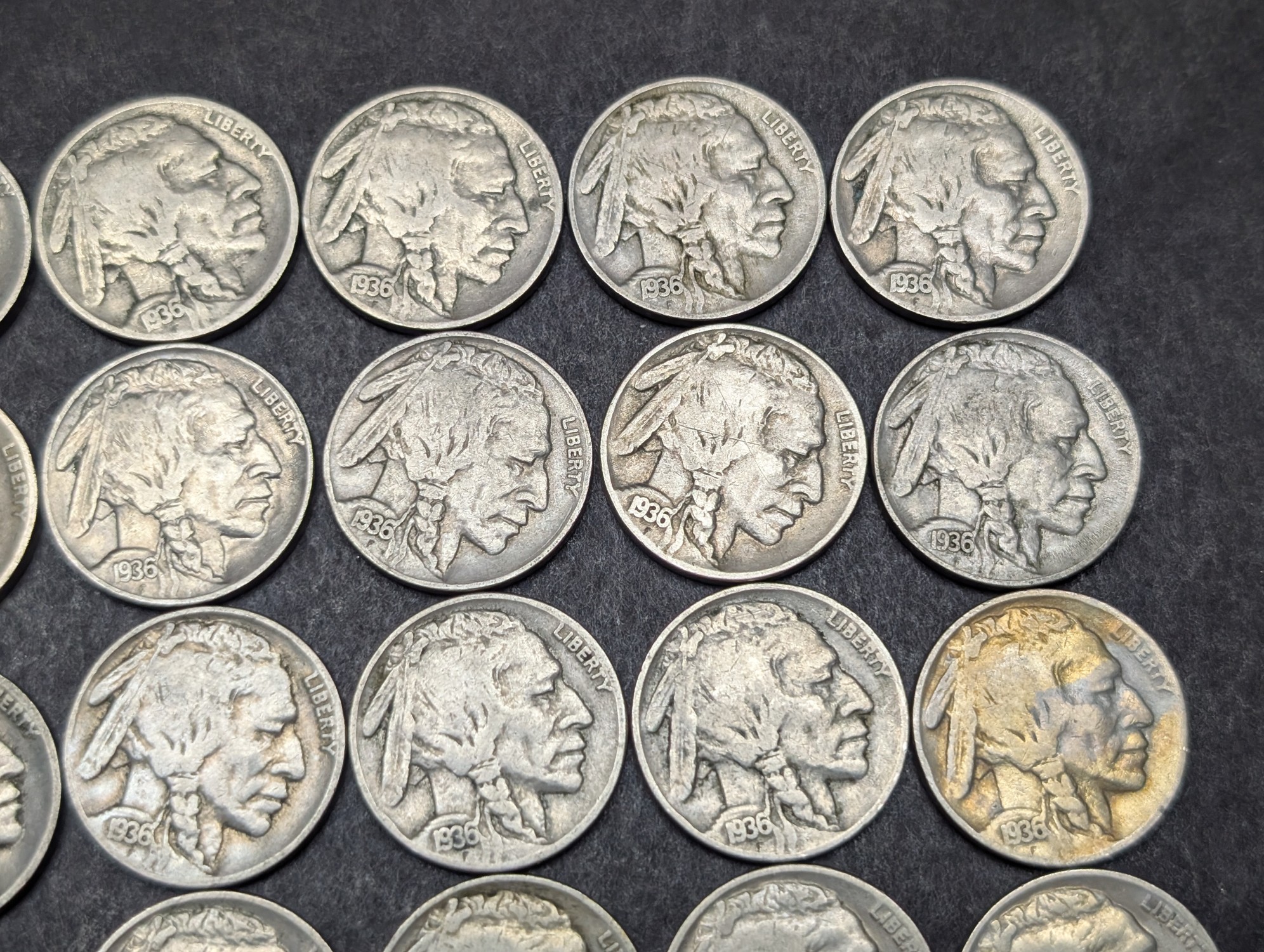 (40) 1936 Indian Head Buffalo Nickels, Good Readable Dates