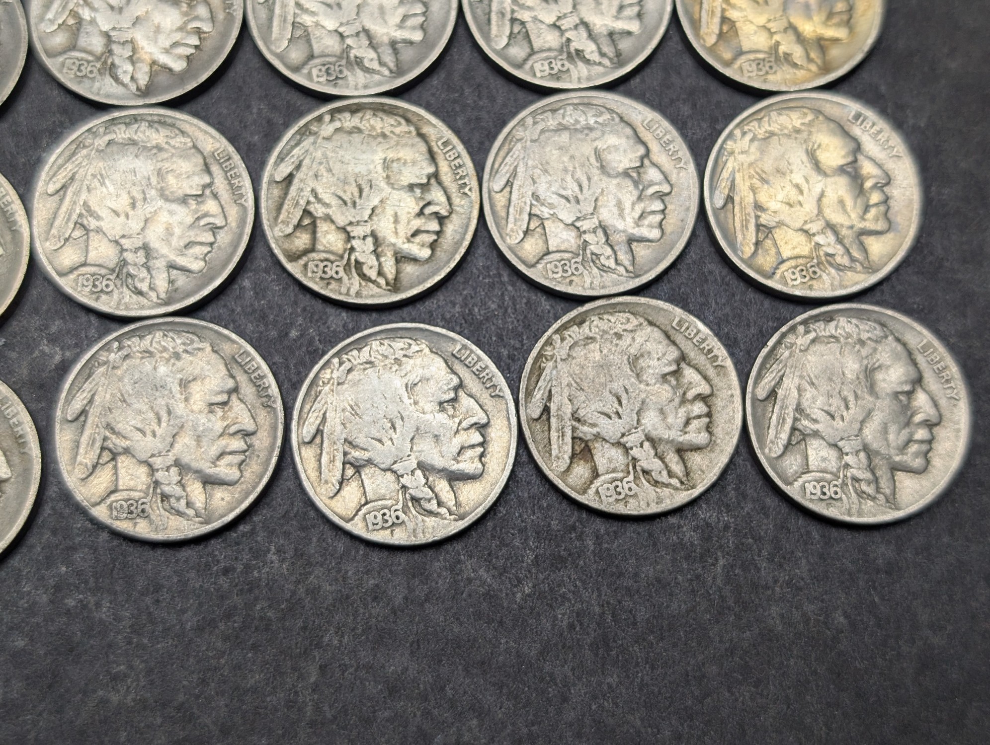 (40) 1936 Indian Head Buffalo Nickels, Good Readable Dates