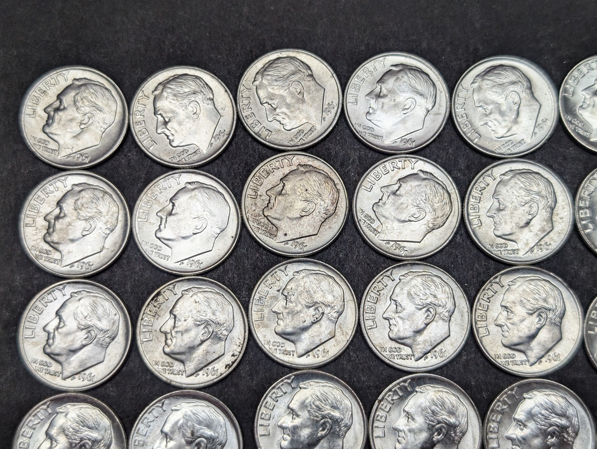 (50) 1961 Roosevelt 90% Silver Dimes Gem BU - In Tube.