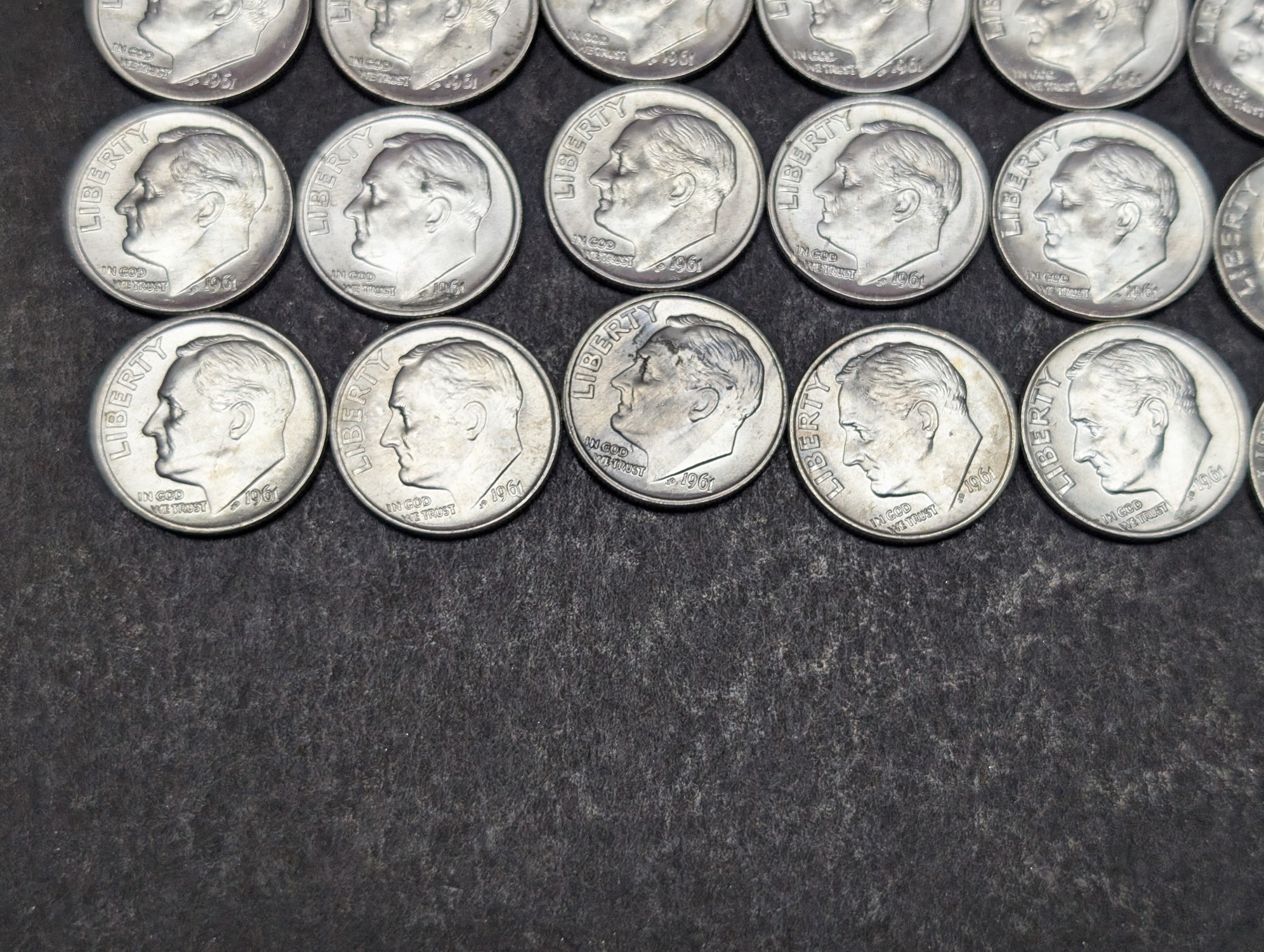 (50) 1961 Roosevelt 90% Silver Dimes Gem BU - In Tube.