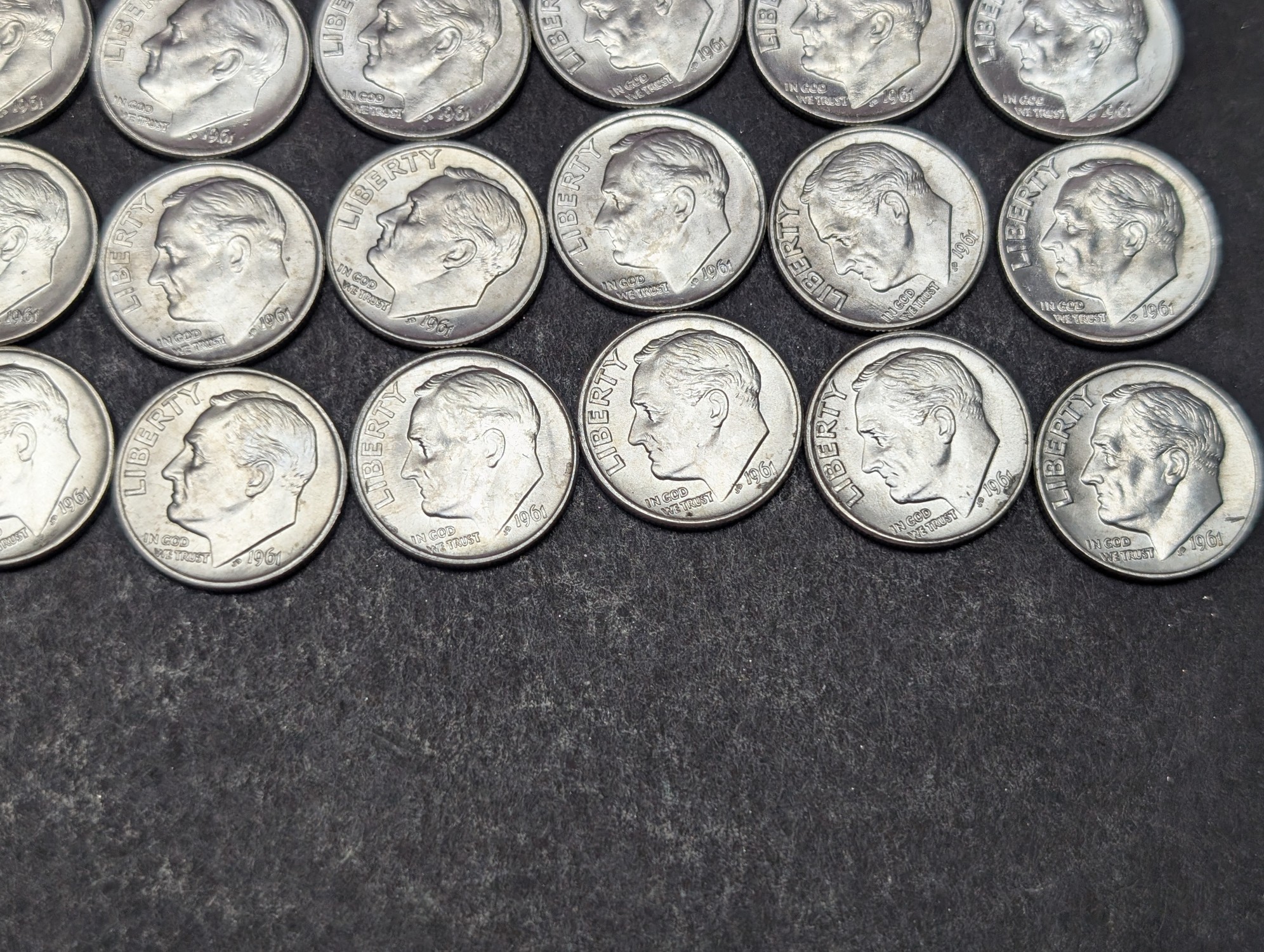 (50) 1961 Roosevelt 90% Silver Dimes Gem BU - In Tube.