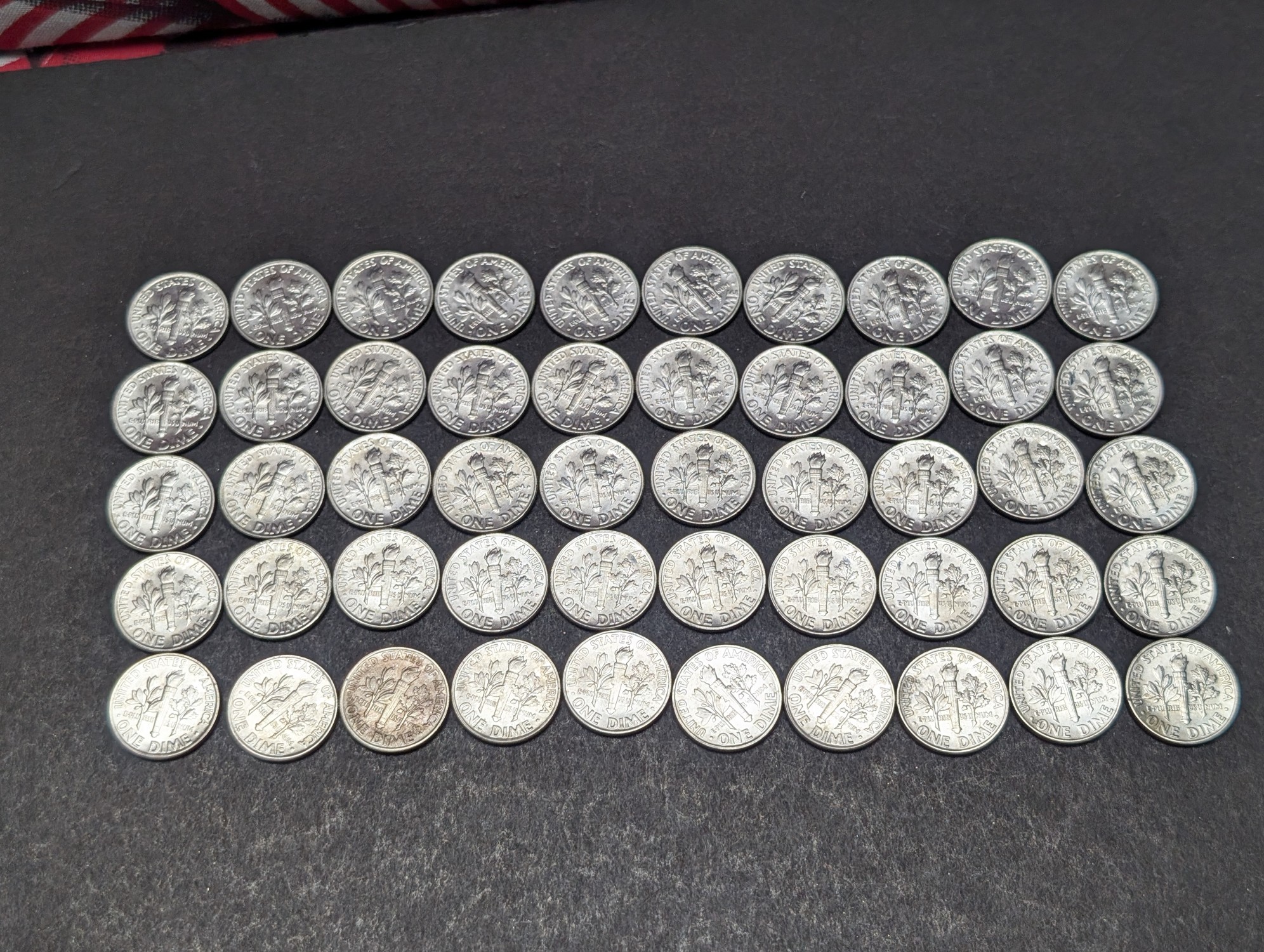 (50) 1961 Roosevelt 90% Silver Dimes Gem BU - In Tube.