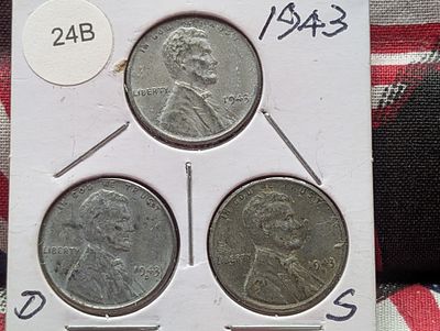 1943-P,D & S Lincoln Steel Wheat Cents. 1943-P,D &amp; S Lincoln Steel Wheat 