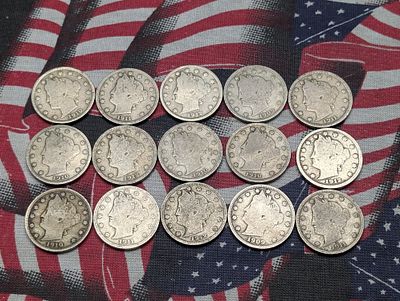(2) 1909, (5) 1910, (4) 1911 and (4) 1912 Liberty Head V Nickels - Good Details, Over 100 Years old!