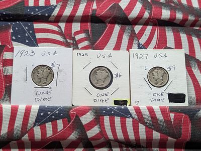 1923, 1925 & 1927 90% Silver Mercury Dimes. 1923, 1925 &amp; 1927 90% Silver Mercury 