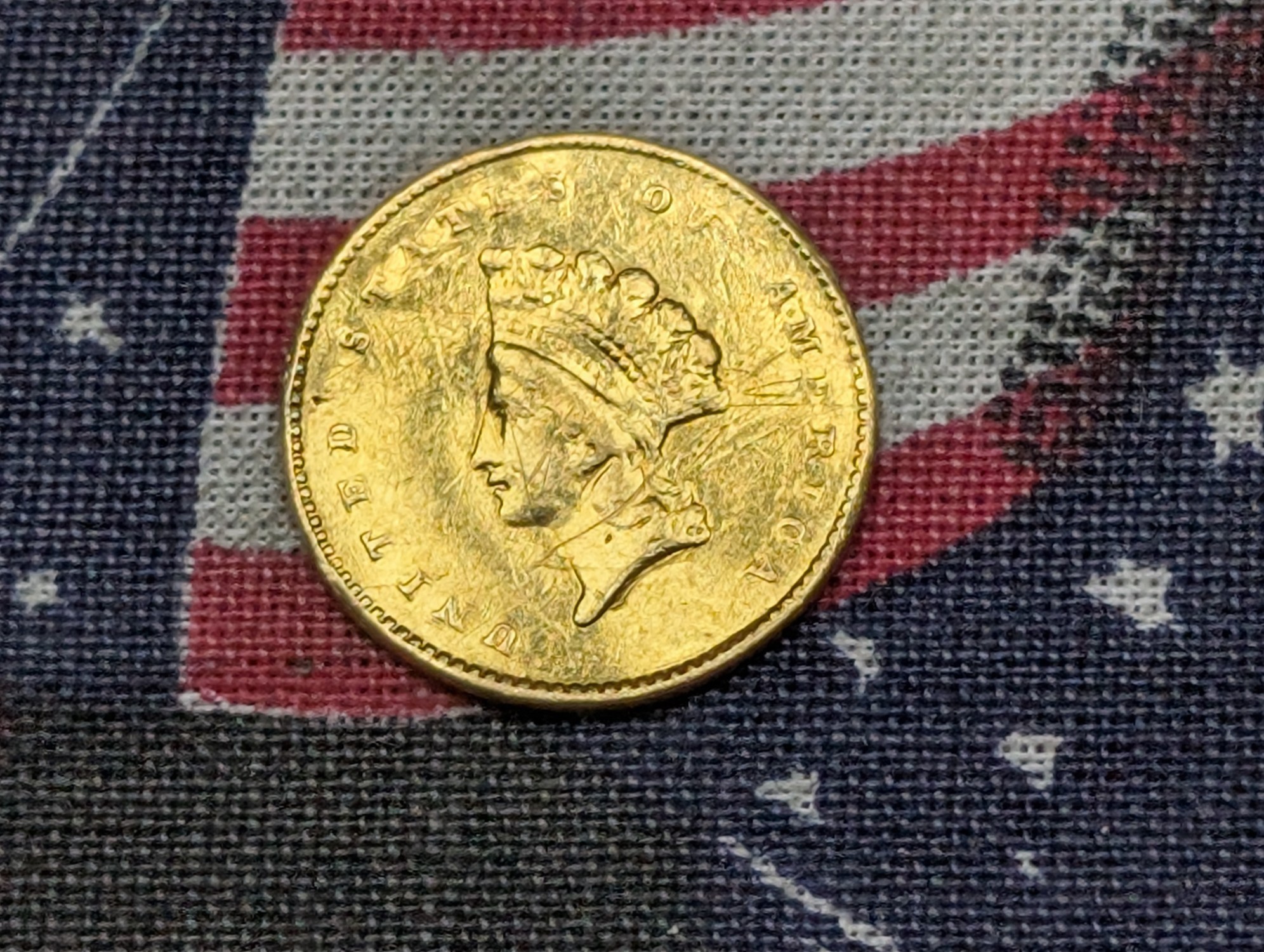 1855 Type 2 Small Indian Head 90% GOLD Dollar w/ Bend - 1.67g