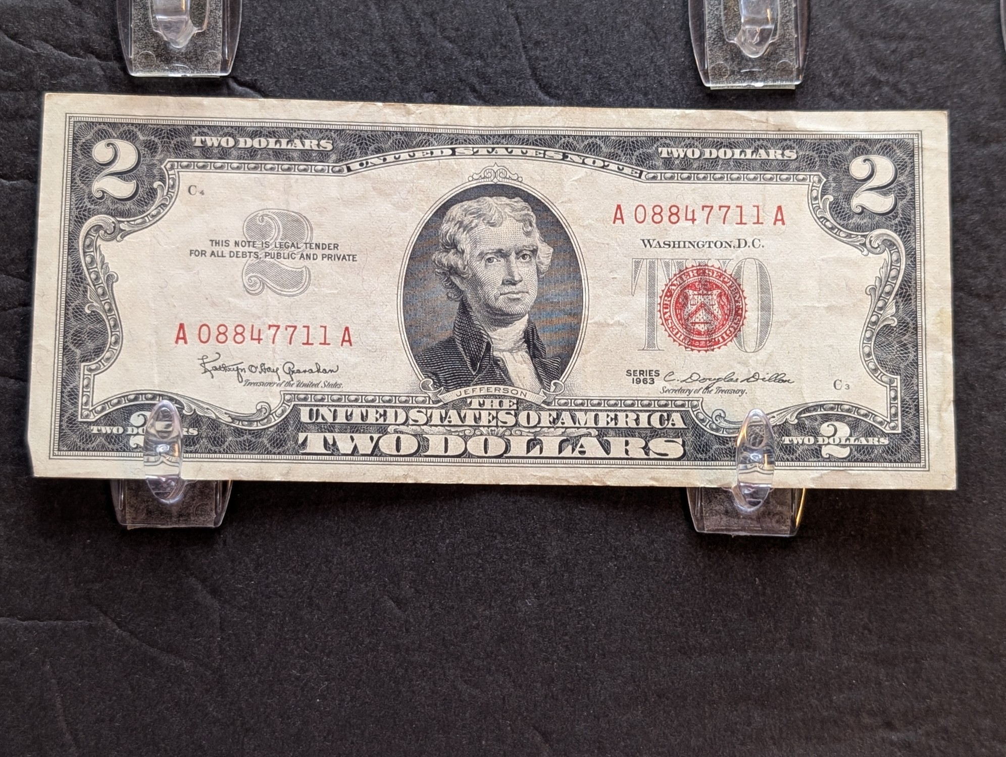 (5) 1963 Series $2 RED SEAL Banknotes