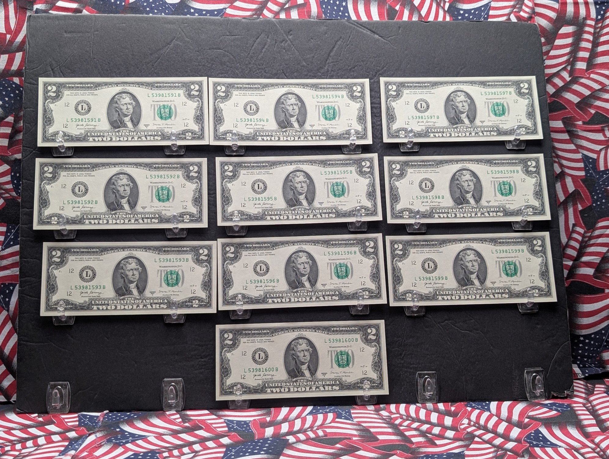 (10) 2017 A Series $2 Notes w/ Consecutive Serial #'s - ALL UNC!