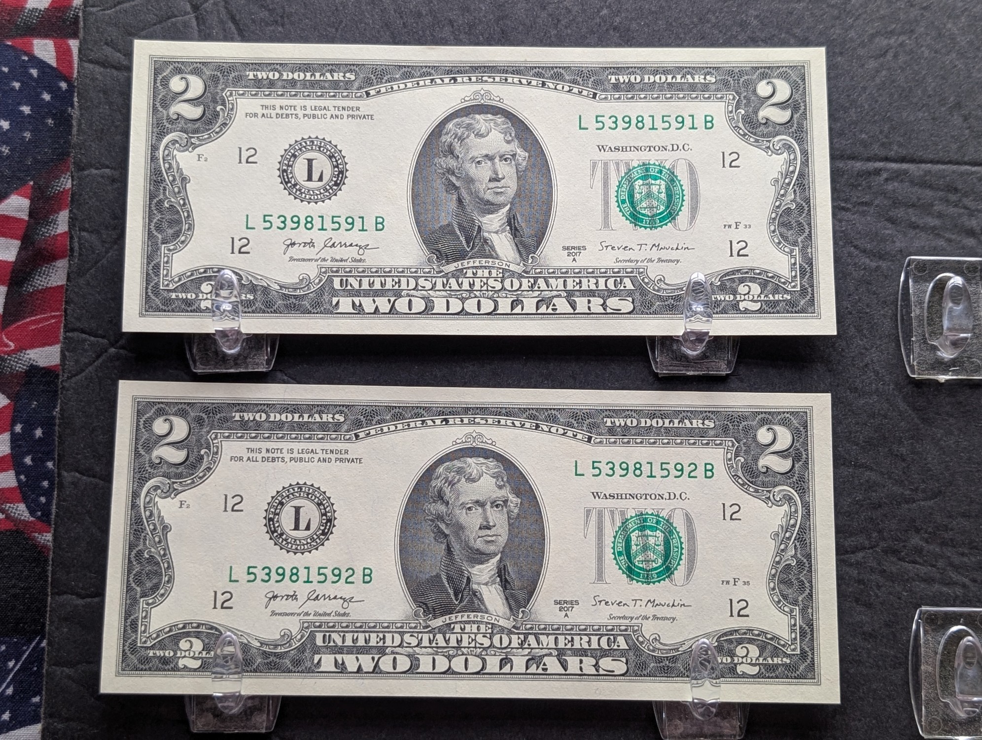 (10) 2017 A Series $2 Notes w/ Consecutive Serial #'s - ALL UNC!