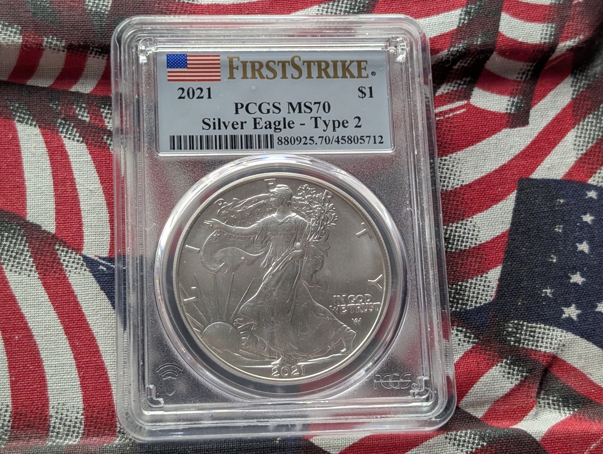 2021 Type 2 American Silver Eagle 1 Troy Oz. .999 Silver - PCGS MS70 - First Strike