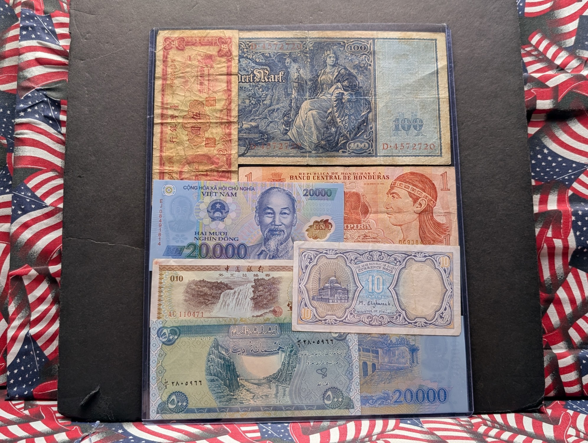 (8) Assorted World Currency Notes in Display