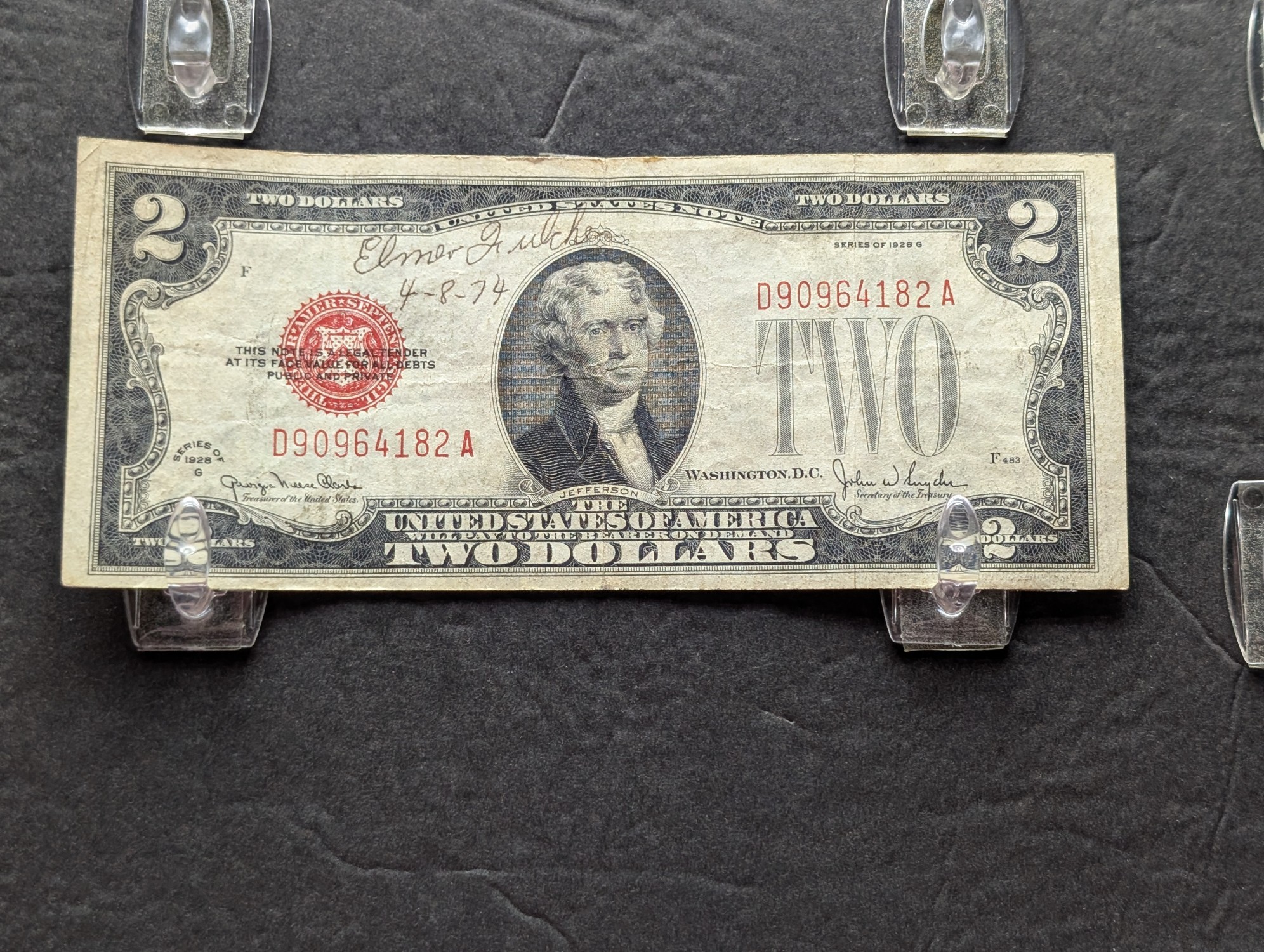 (2) 1928 G Series $2 RED SEAL Banknotes