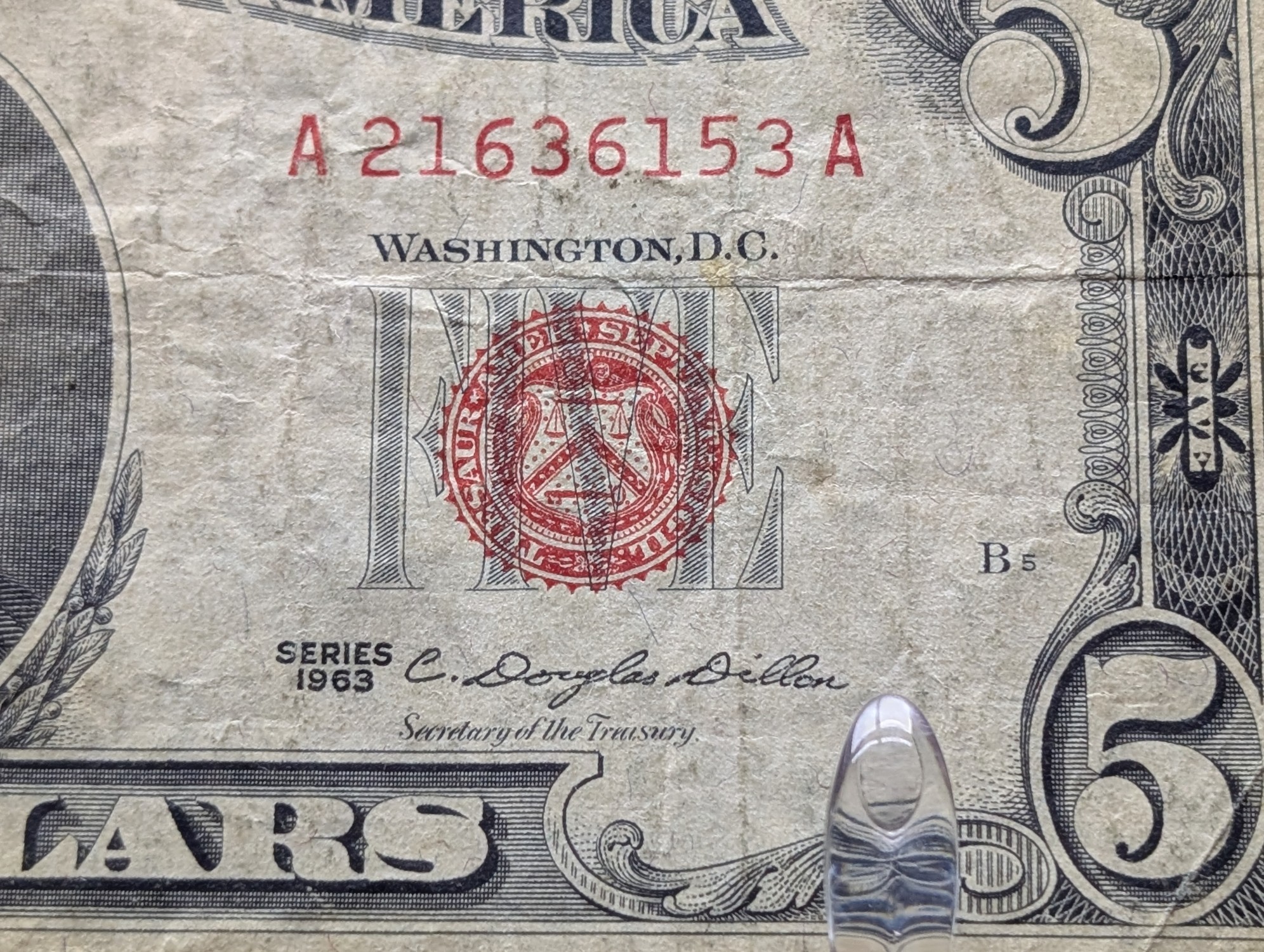 1963 Series $5 RED SEAL Banknote