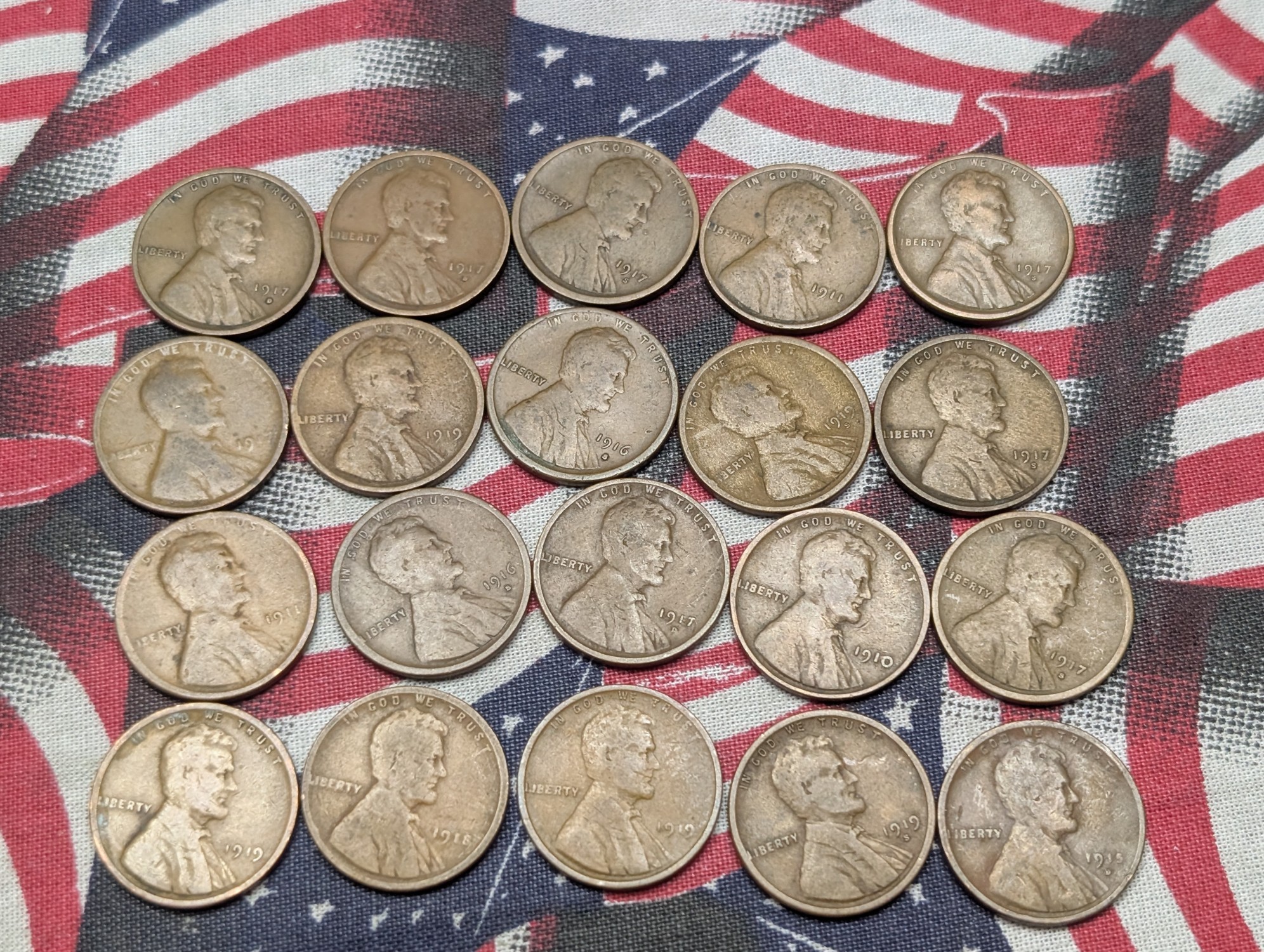 (20) Assorted 1910 & Teens Lincoln Wheat Cents