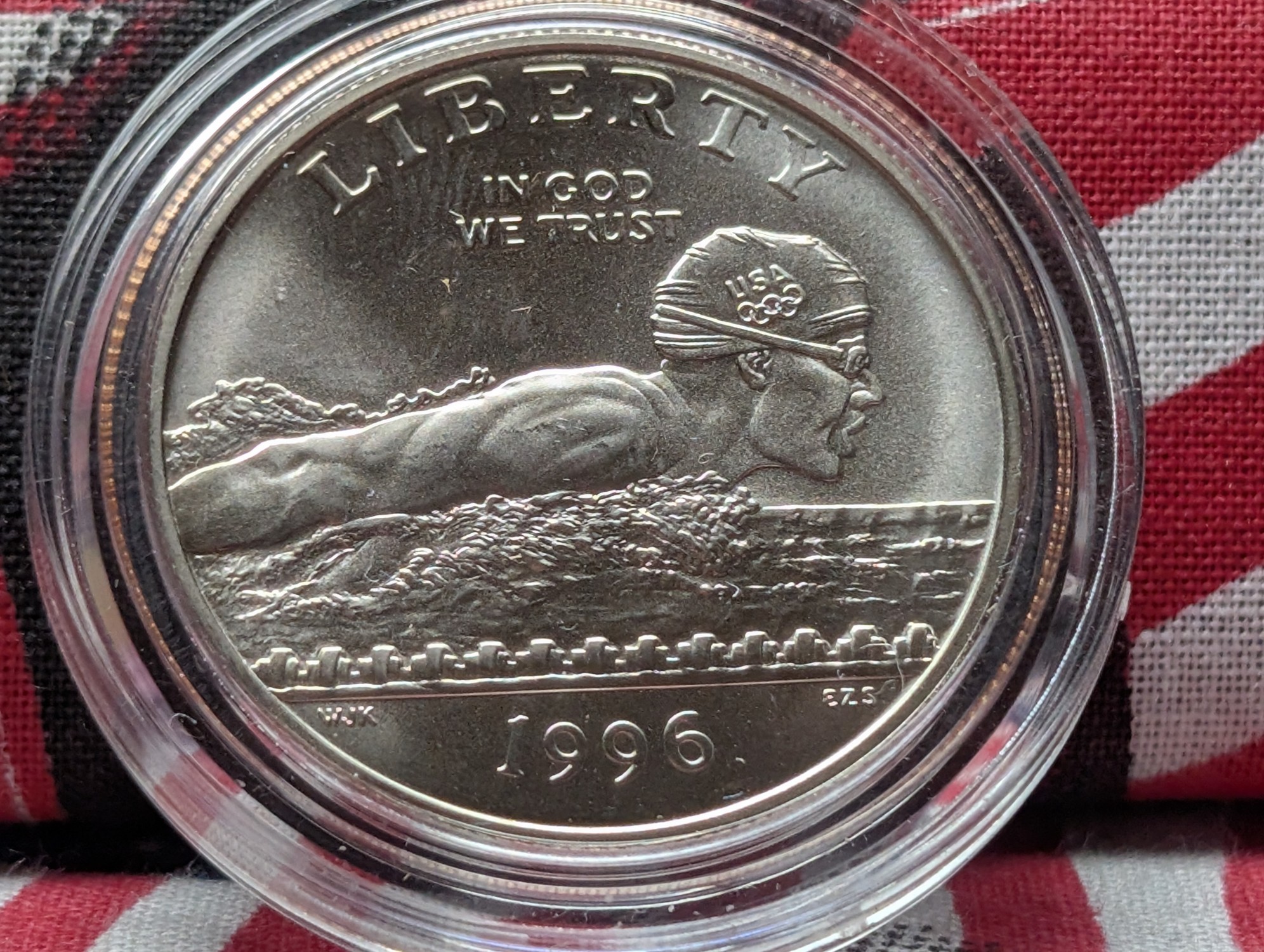 1996-S UNC Olympic Swimming Commemorative Half Dollar in Government Capsule