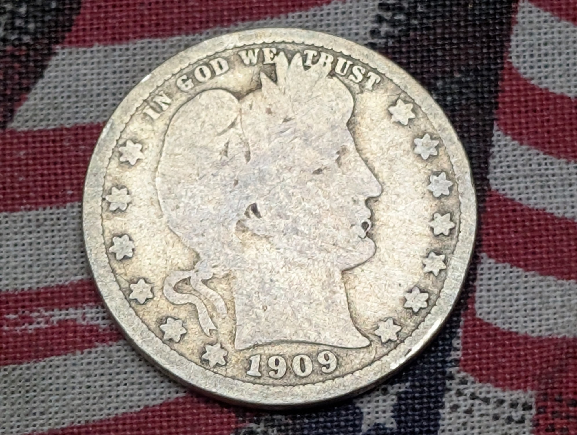 1909 Barber 90% Silver Quarter