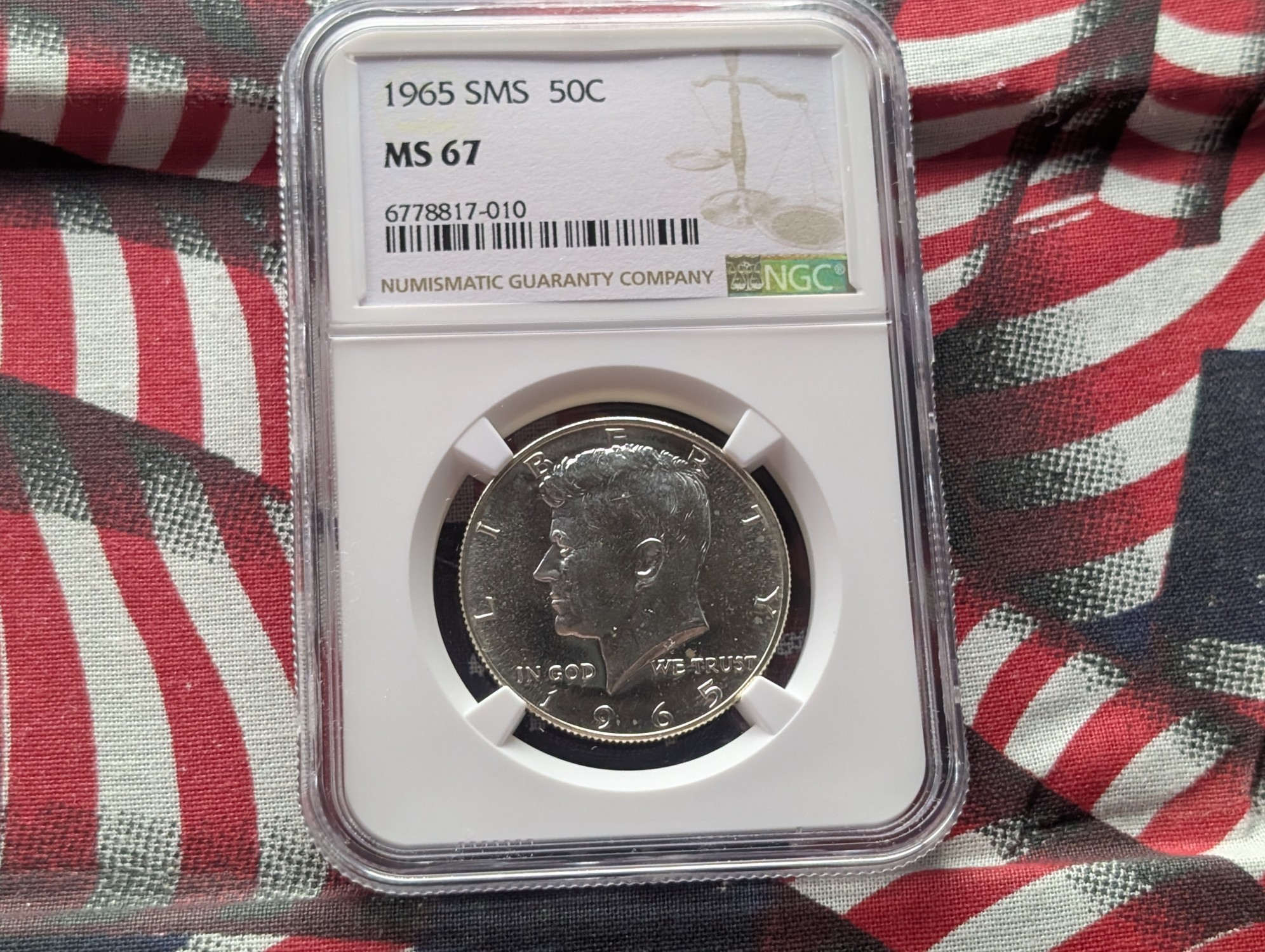 1965 SMS Kennedy 40% Silver Half Dollar - NGC MS67