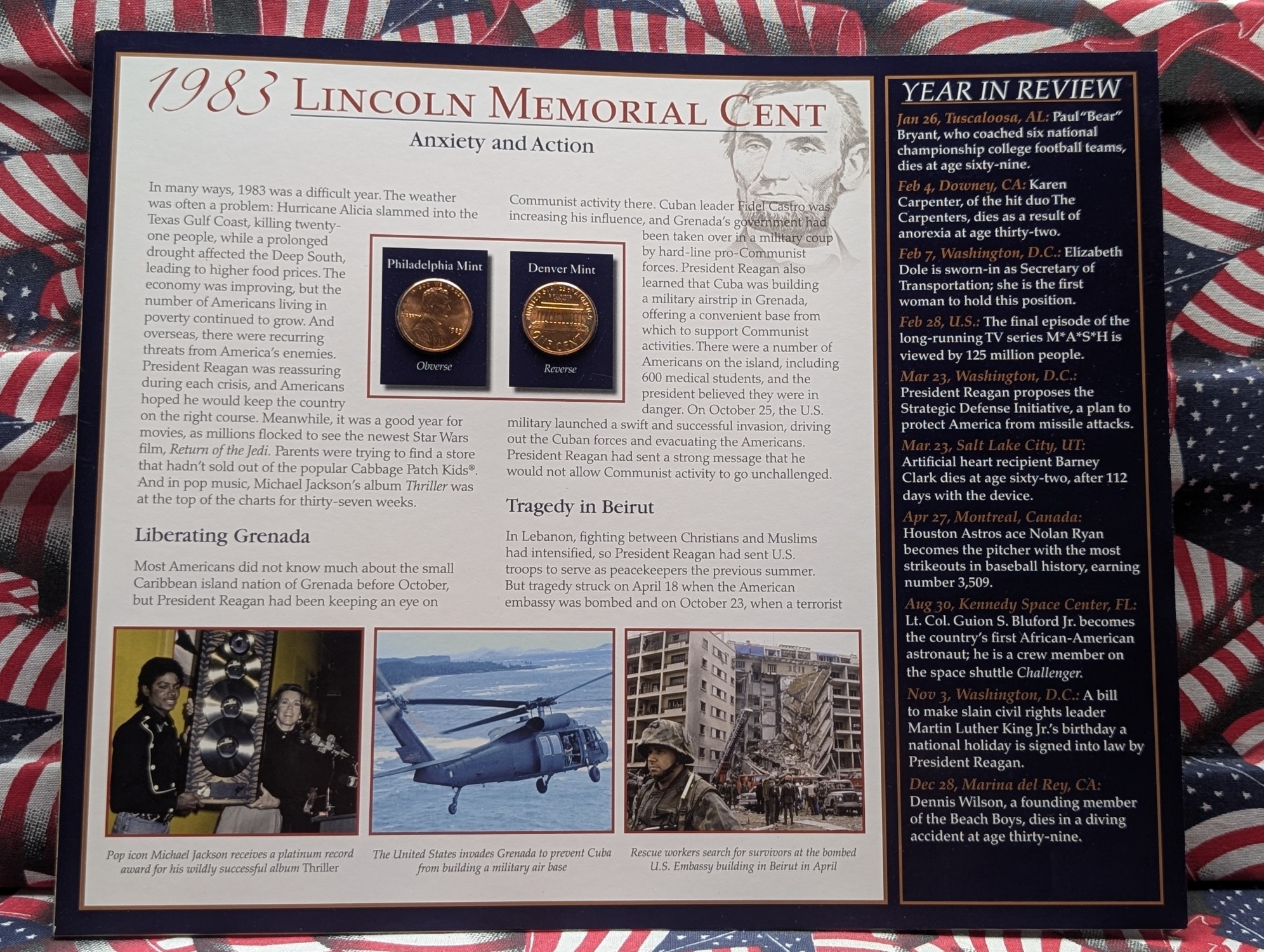 1983 P&D Lincoln Memorial Cent in Info Display Card