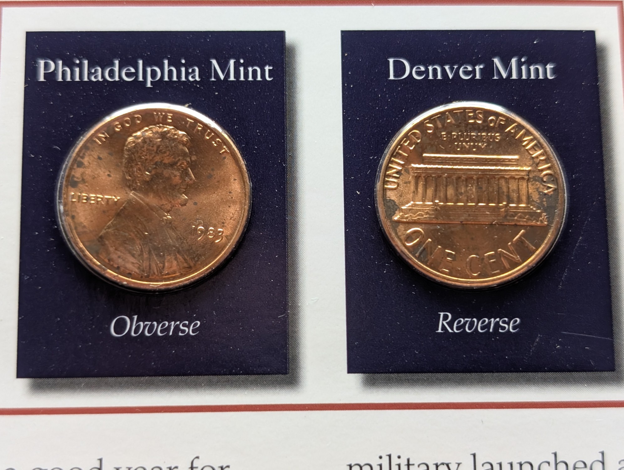 1983 P&D Lincoln Memorial Cent in Info Display Card