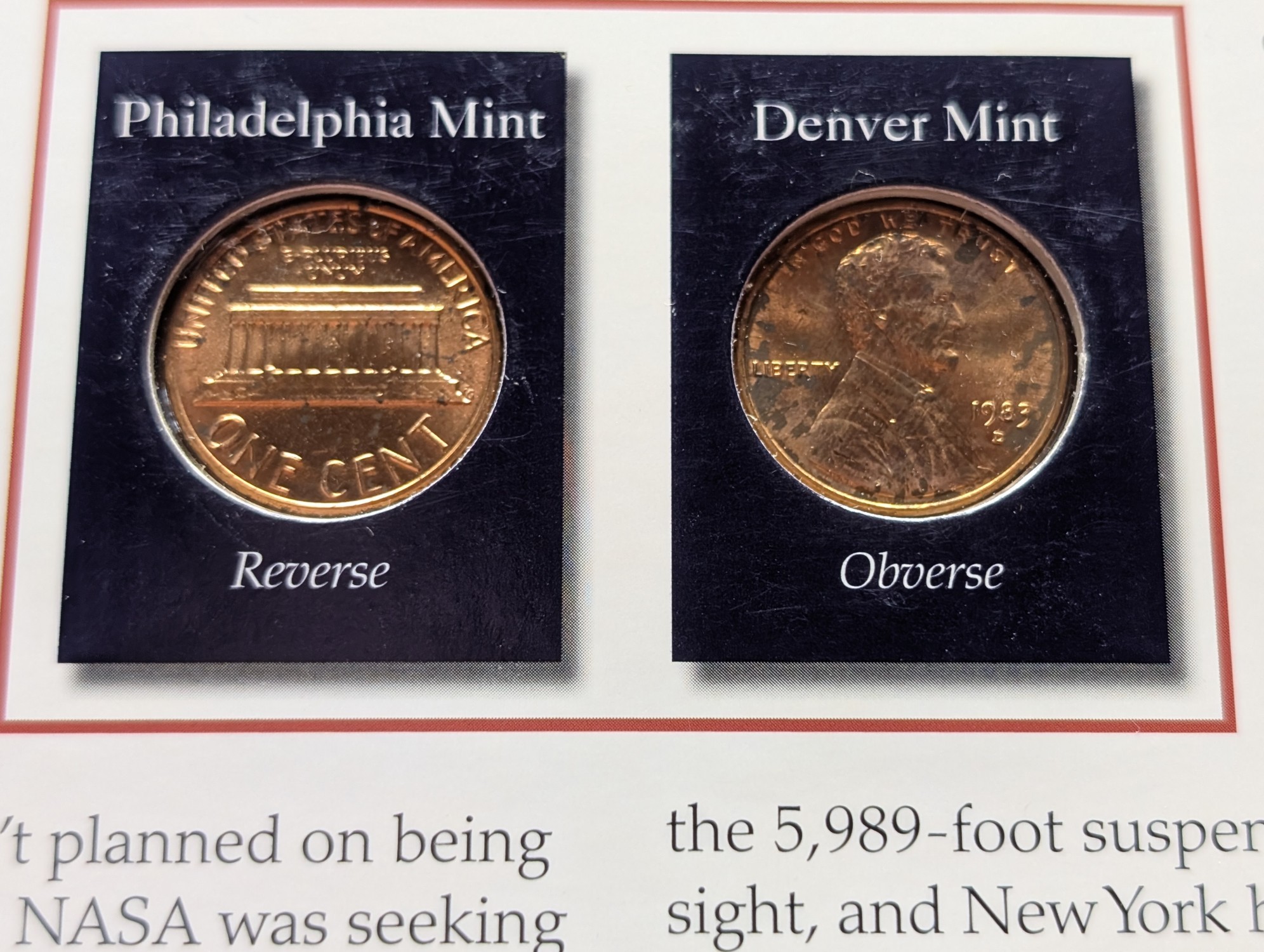 1983 P&D Lincoln Memorial Cent in Info Display Card