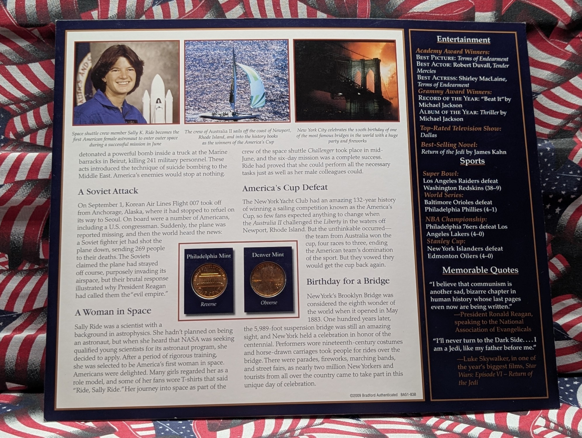 1983 P&D Lincoln Memorial Cent in Info Display Card