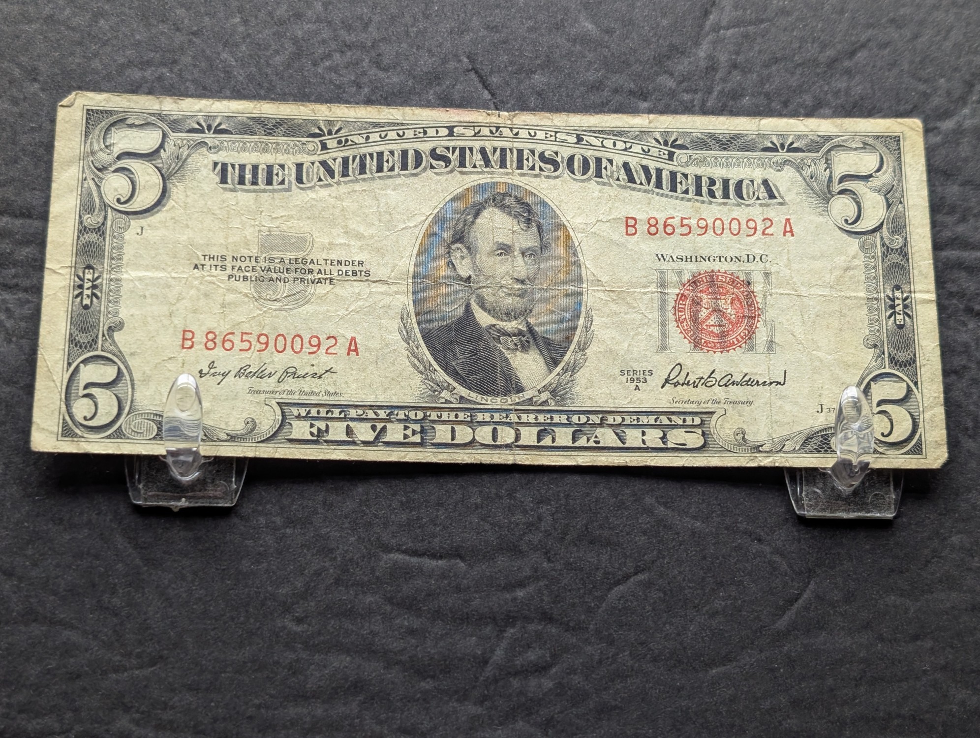 1953 A Series $5 RED SEAL Banknote